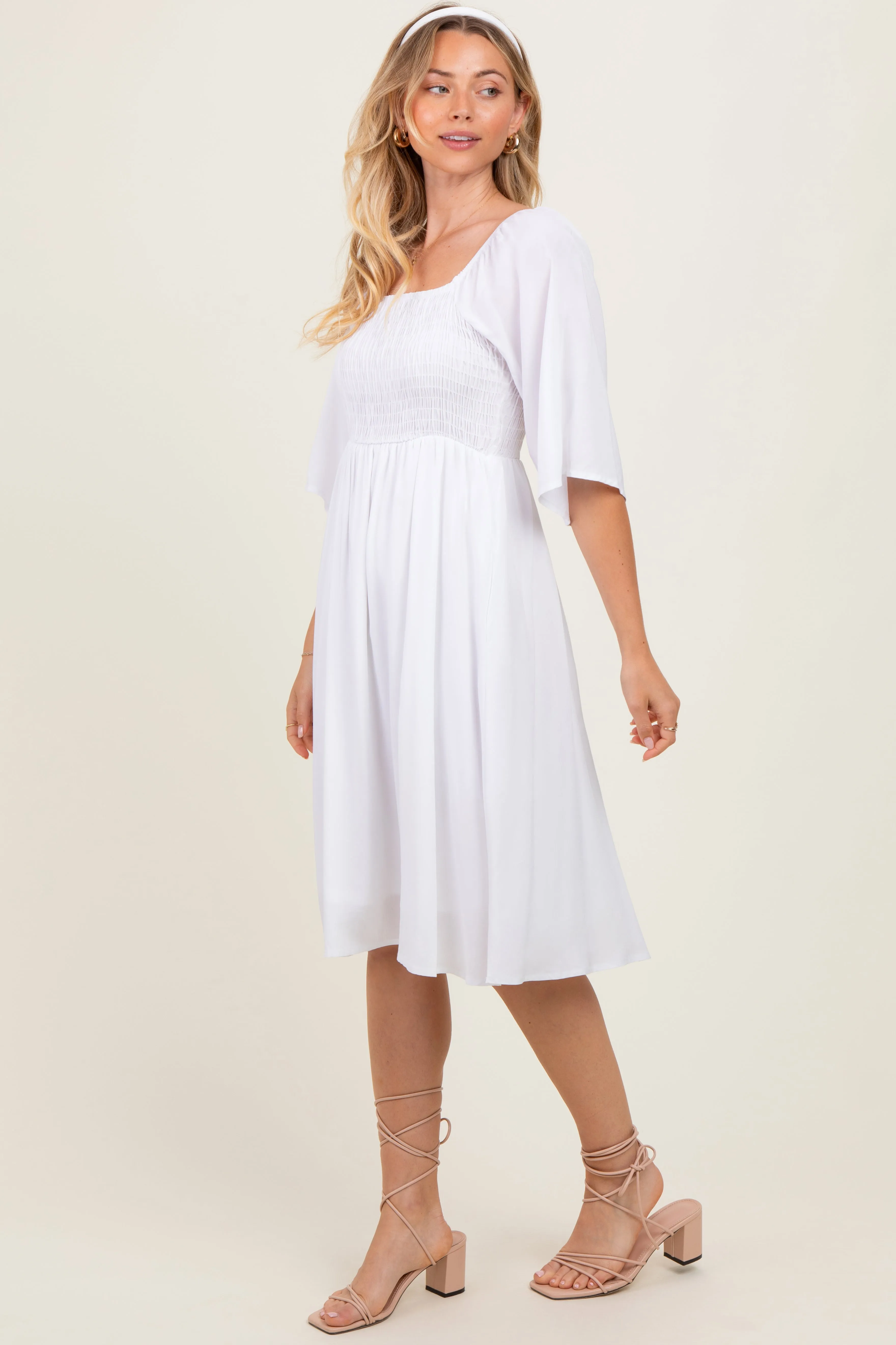 White Smocked Midi Dress sold by Pinkblush product image thumbnail 3