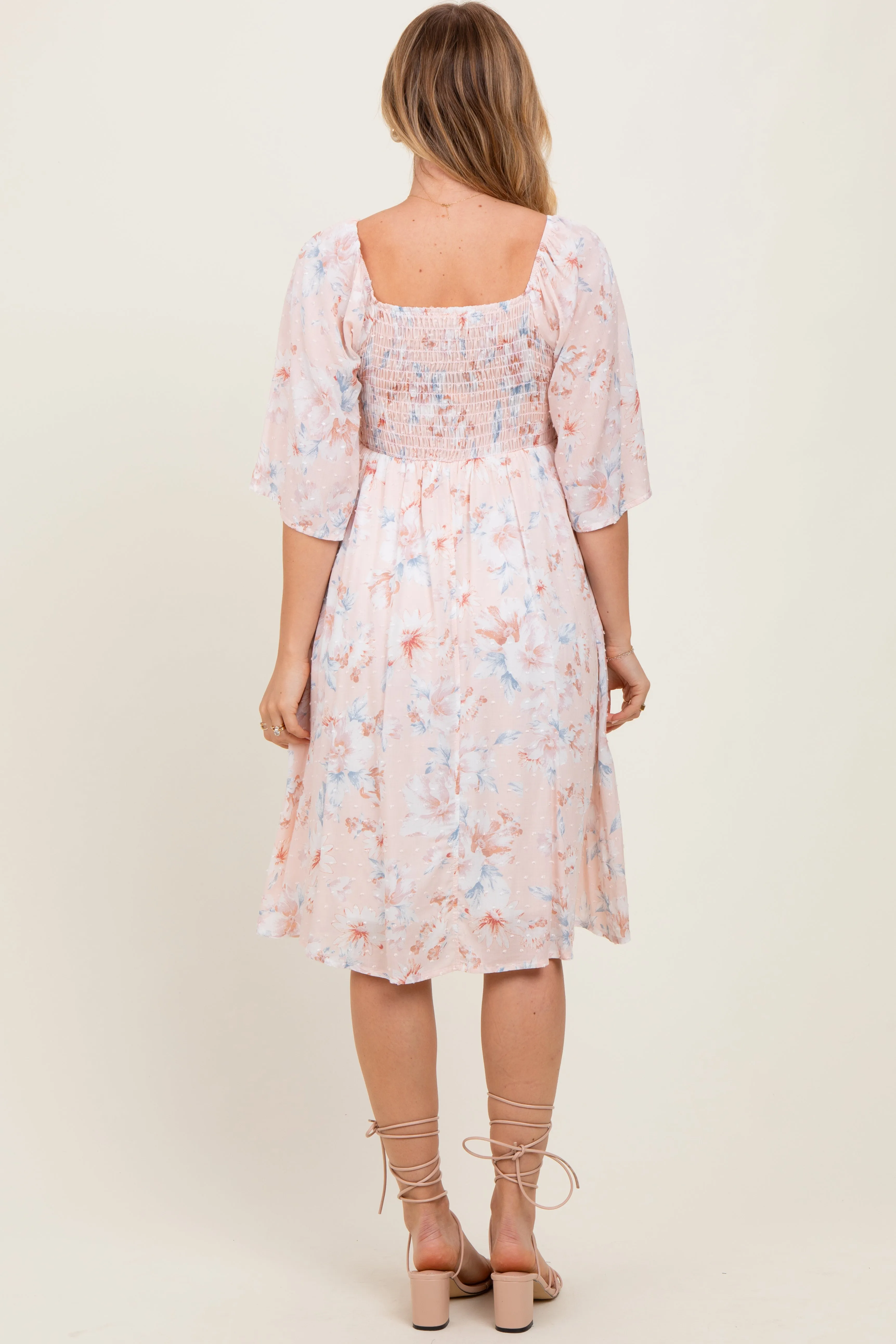 Peach Floral Smocked Midi Dress sold by Pinkblush product image thumbnail 4
