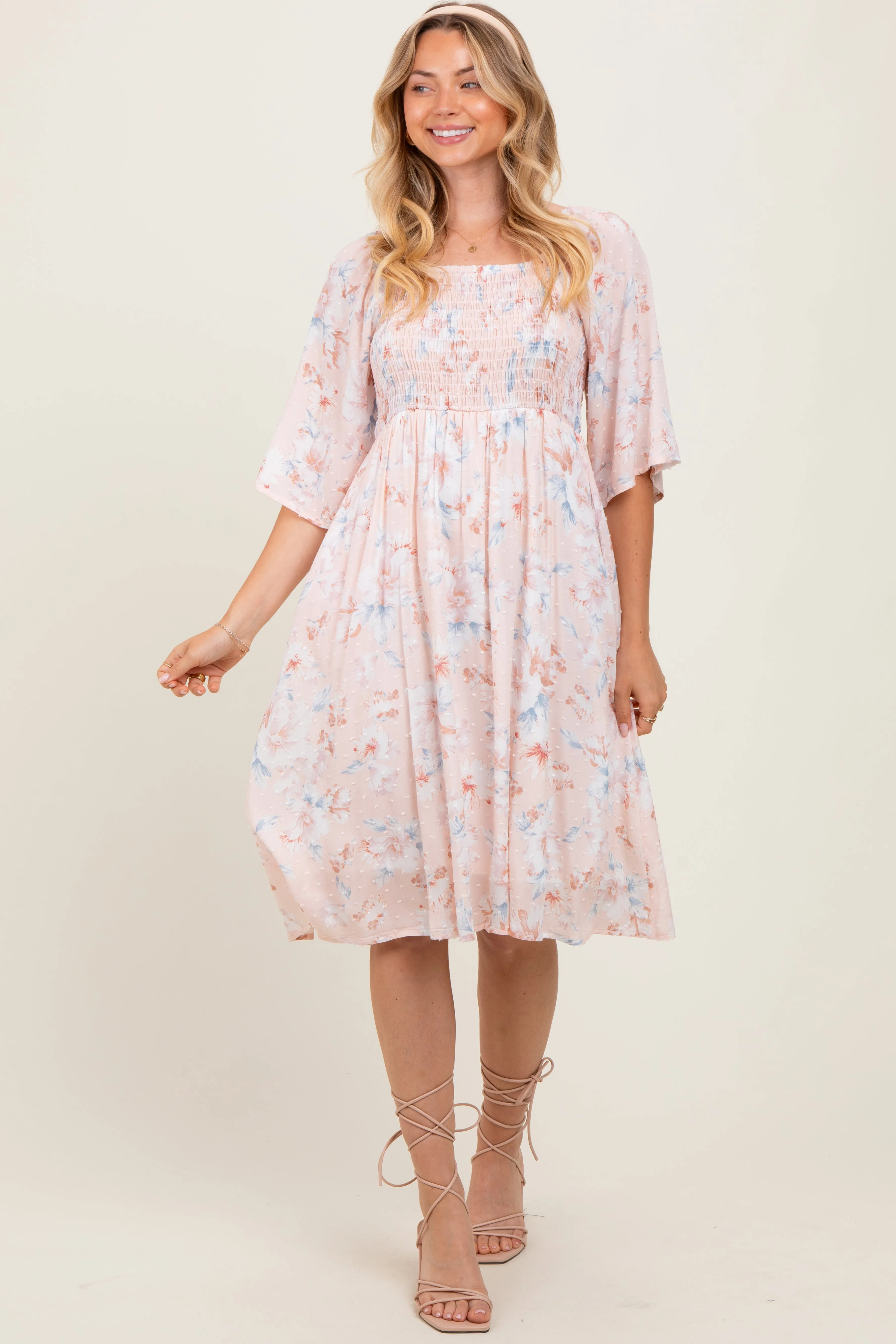 Peach Floral Smocked Midi Dress sold by Pinkblush product image thumbnail 2