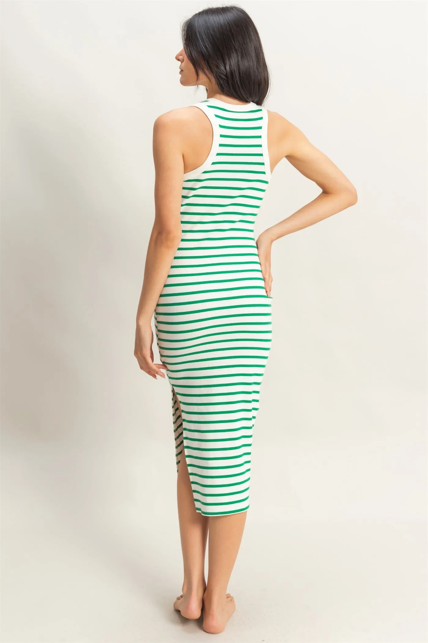 Green/White Striped Sleeveless Fitted Midi Dress sold by Pinkblush product image thumbnail 3