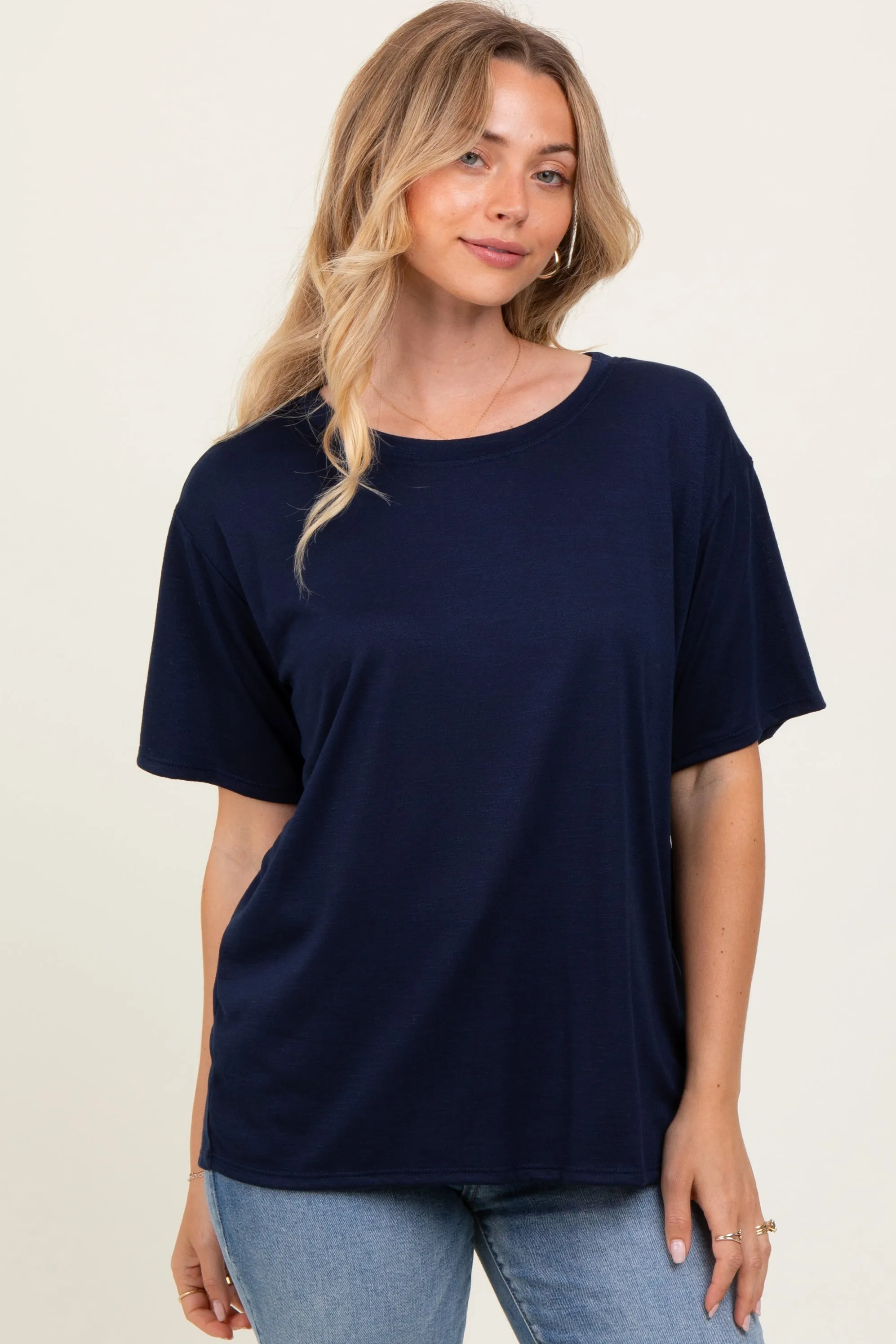 Navy Relaxed Fit Short Sleeve Tee sold by Pinkblush