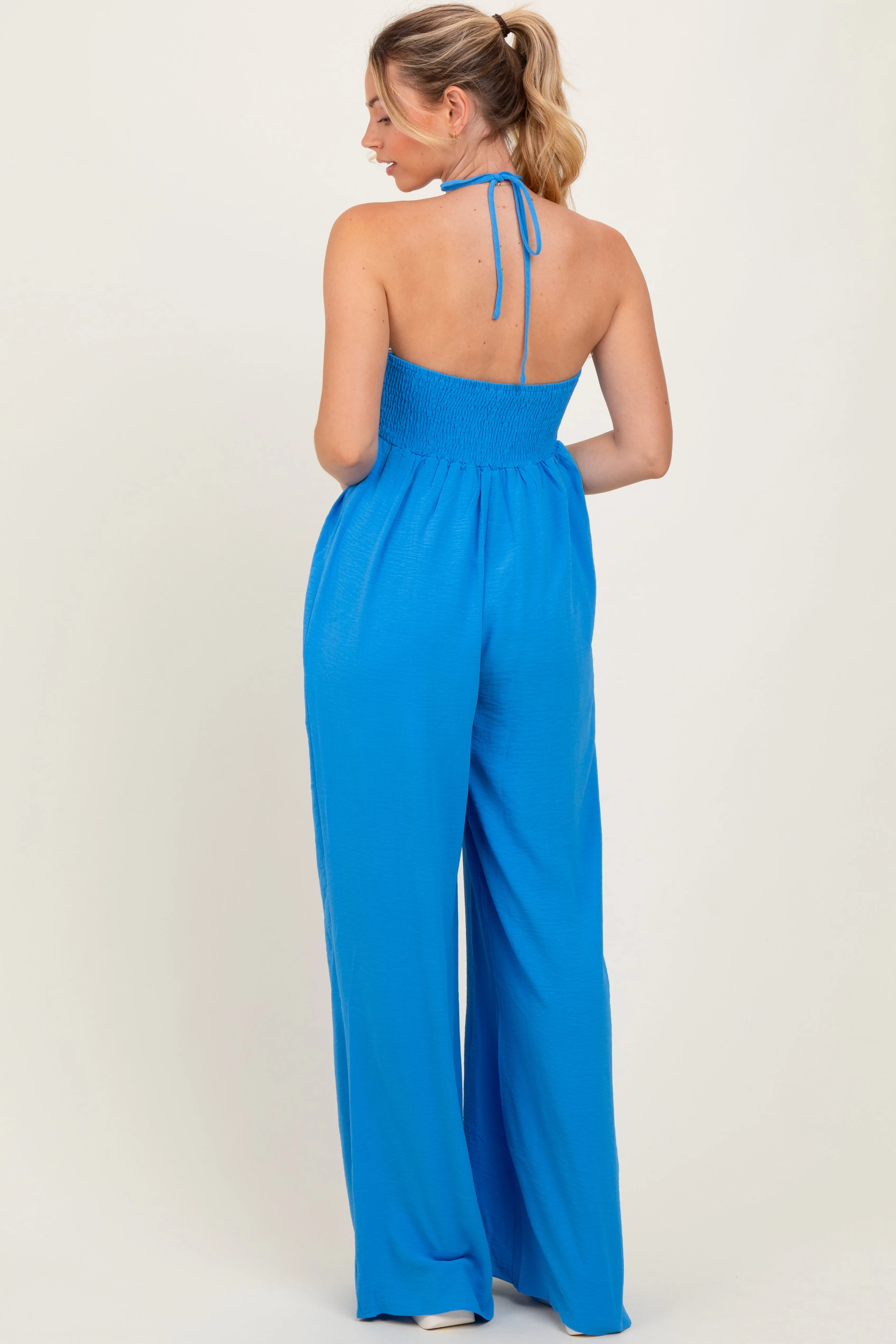 Blue Halter Neck Wide Leg Jumpsuit sold by Pinkblush product image thumbnail 3