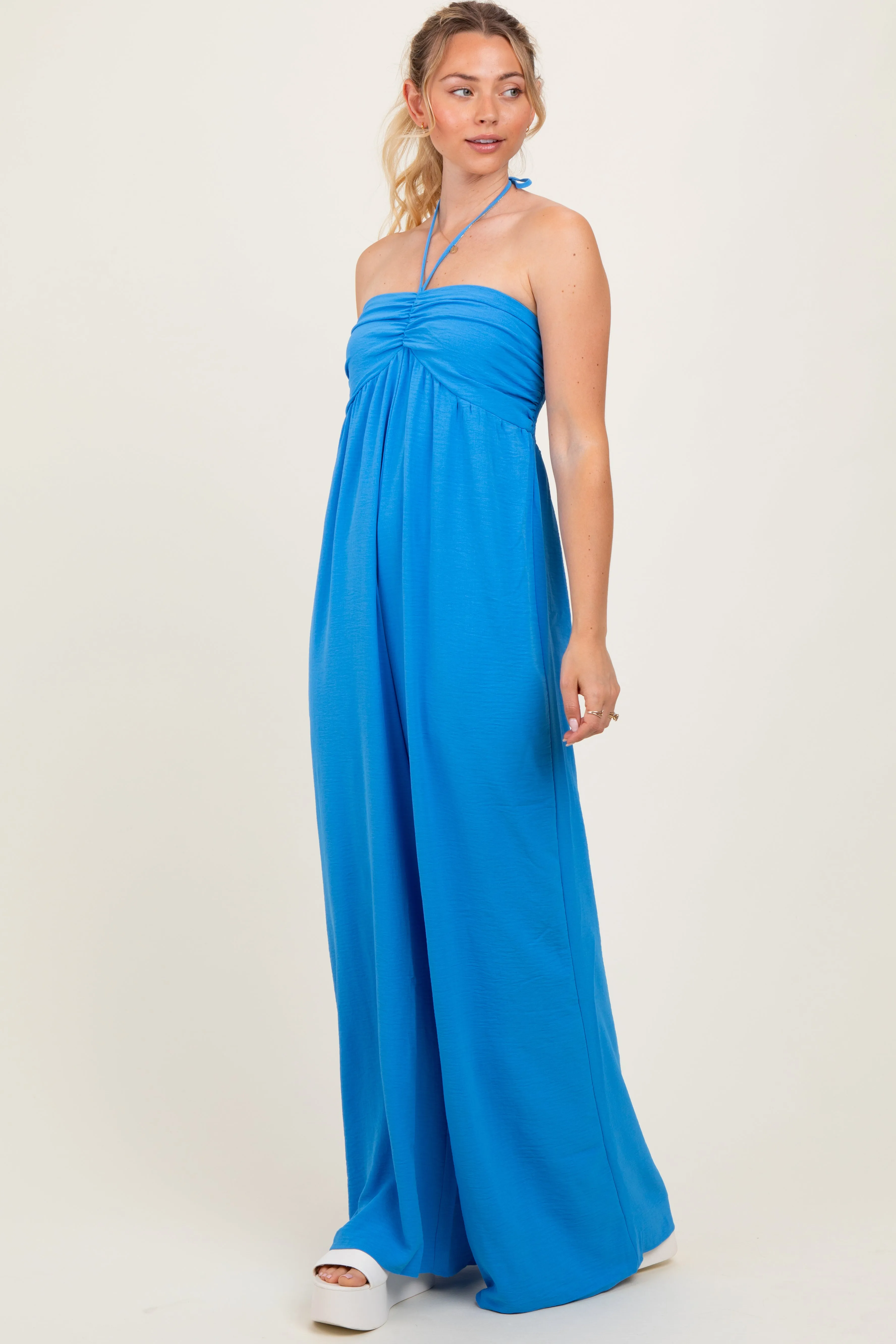 Blue Halter Neck Wide Leg Jumpsuit sold by Pinkblush
