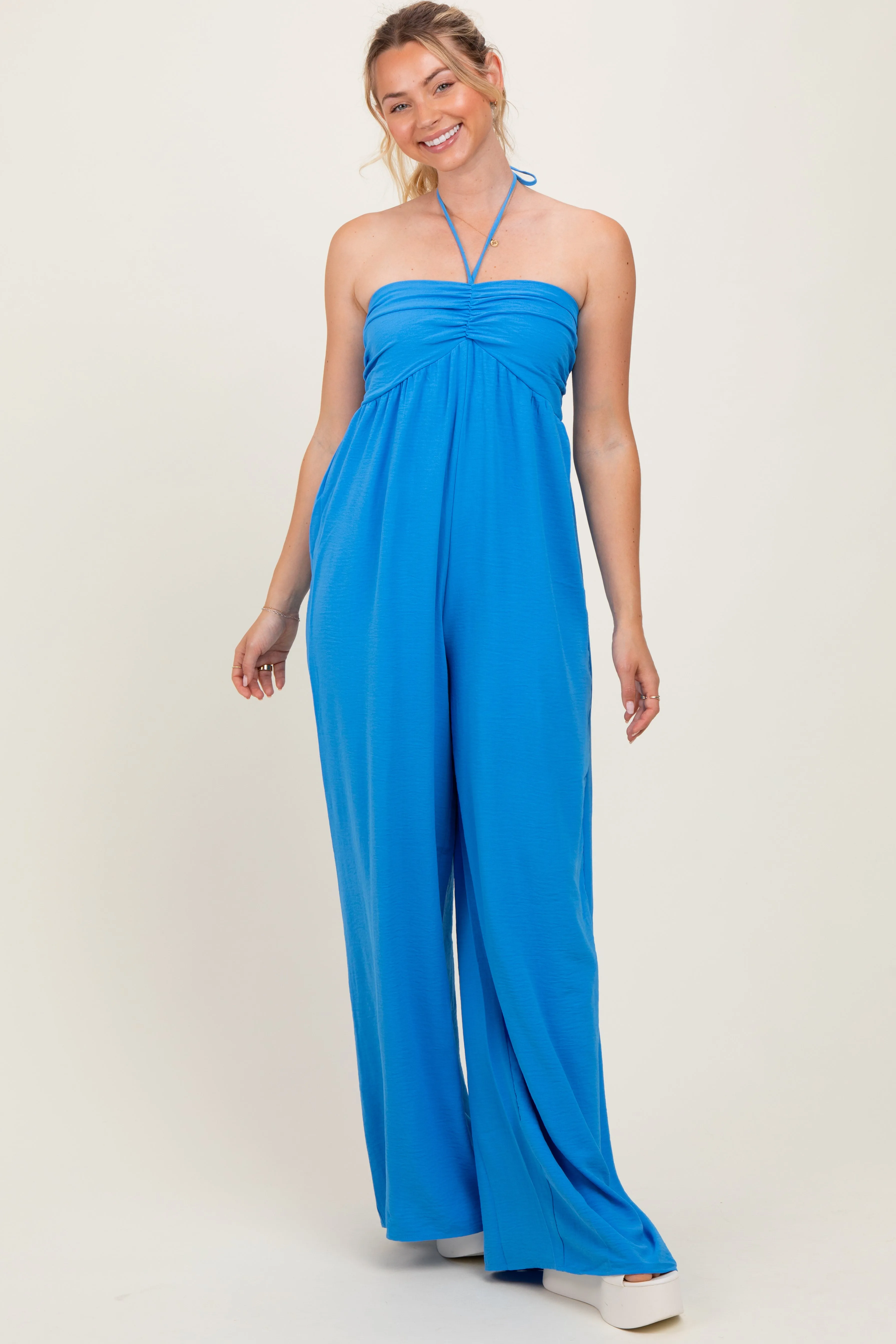Blue Halter Neck Wide Leg Jumpsuit sold by Pinkblush product image thumbnail 2