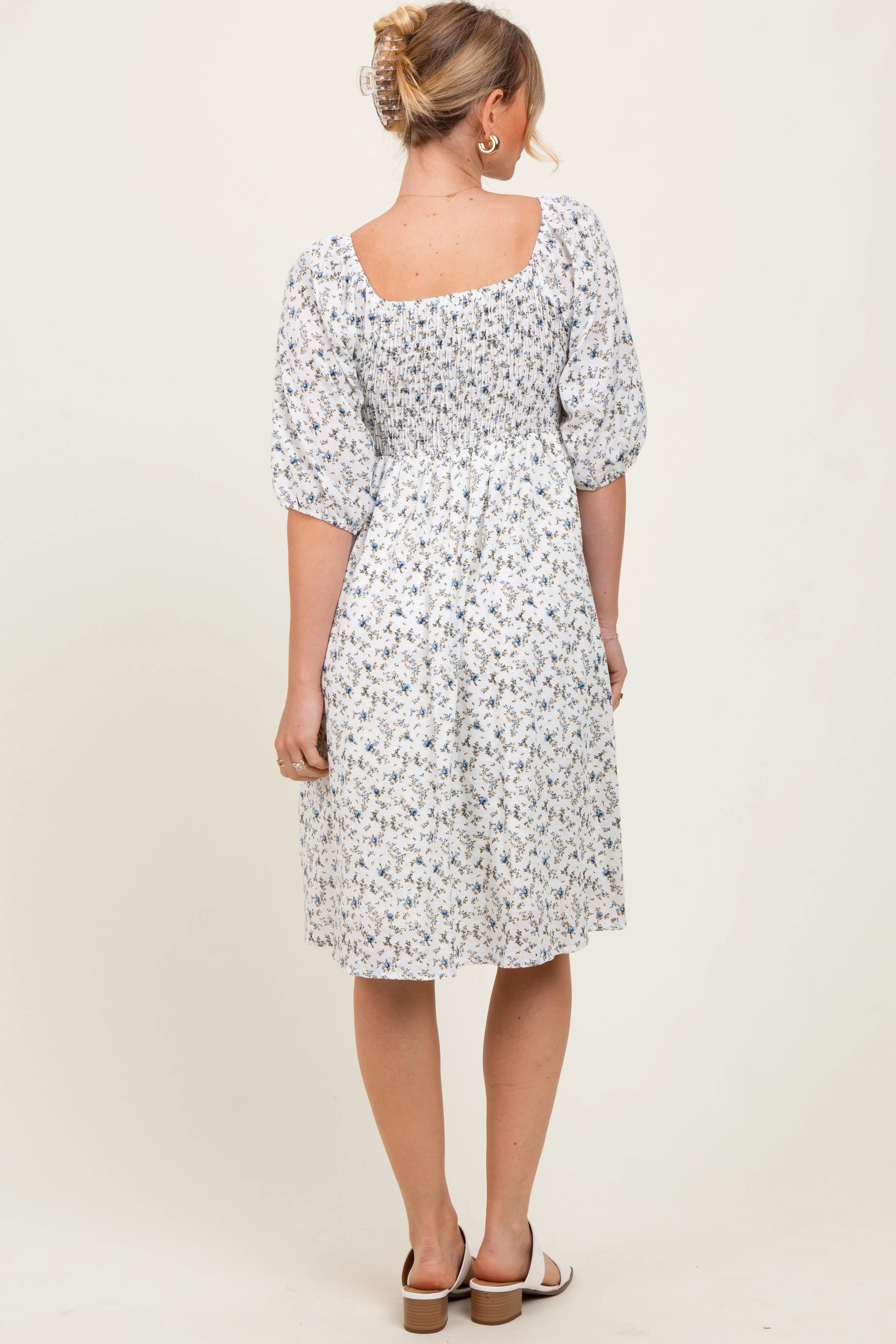 White Floral Smocked Midi Dress sold by Pinkblush product image thumbnail 3