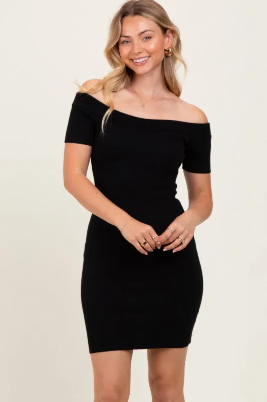 Black Off Shoulder Knit Mini Dress sold by Pinkblush