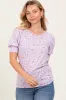 Lavender Floral Ribbed Puff Sleeve Top sold by Pinkblush