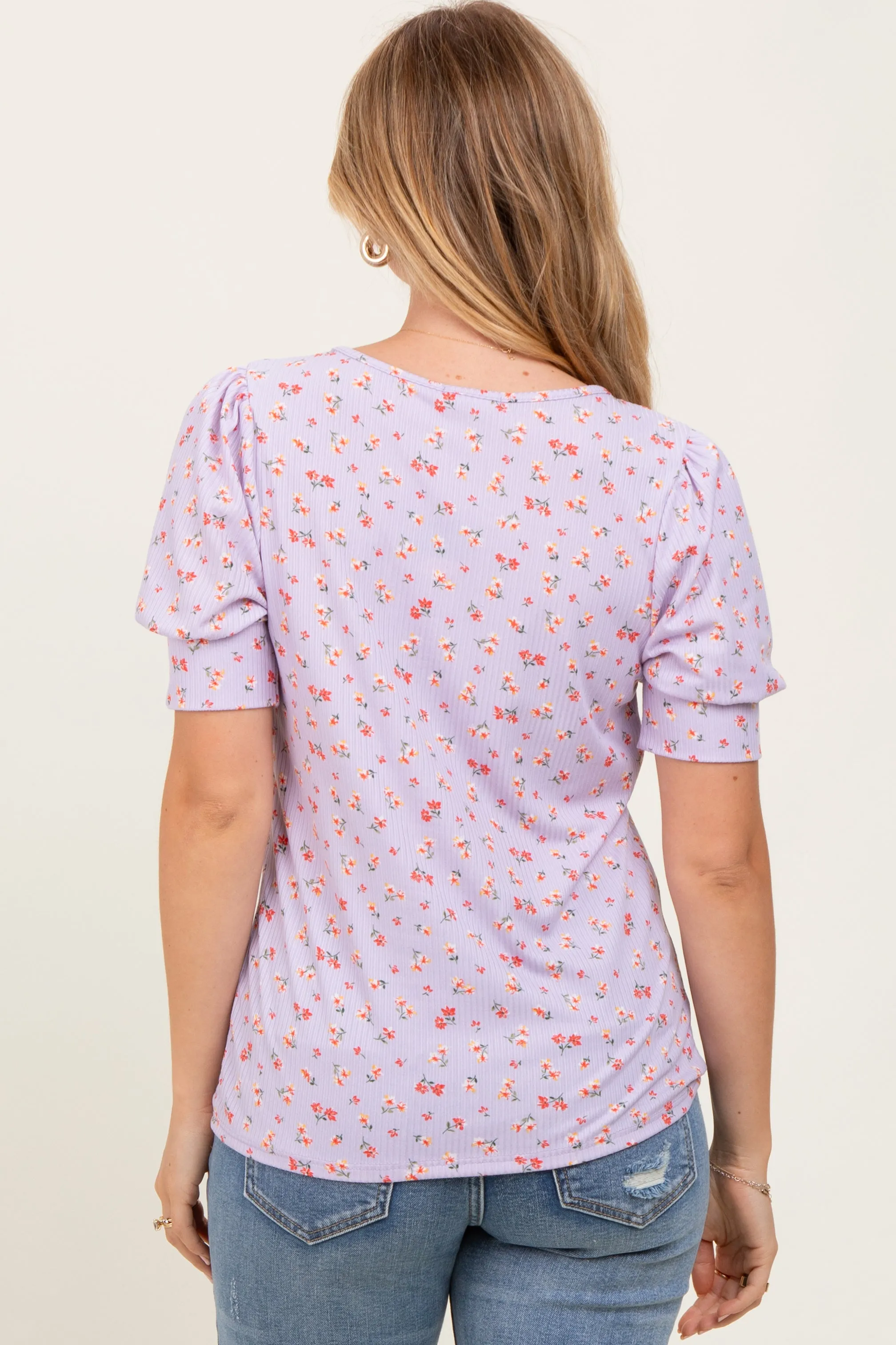 Lavender Floral Ribbed Puff Sleeve Top sold by Pinkblush product image thumbnail 4