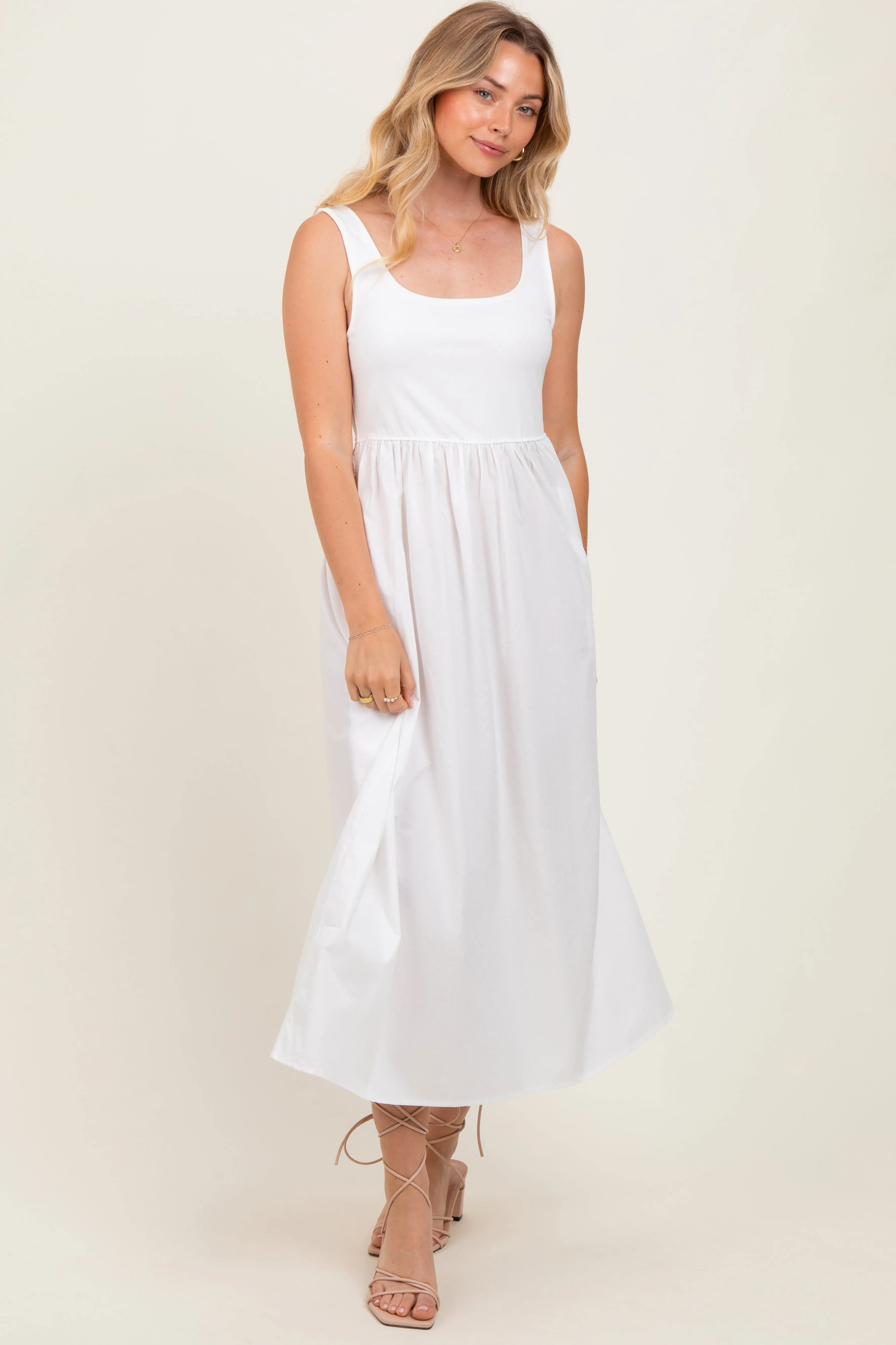 White Contrast Sleeveless Square Neck Midi Dress sold by Pinkblush product image thumbnail 2