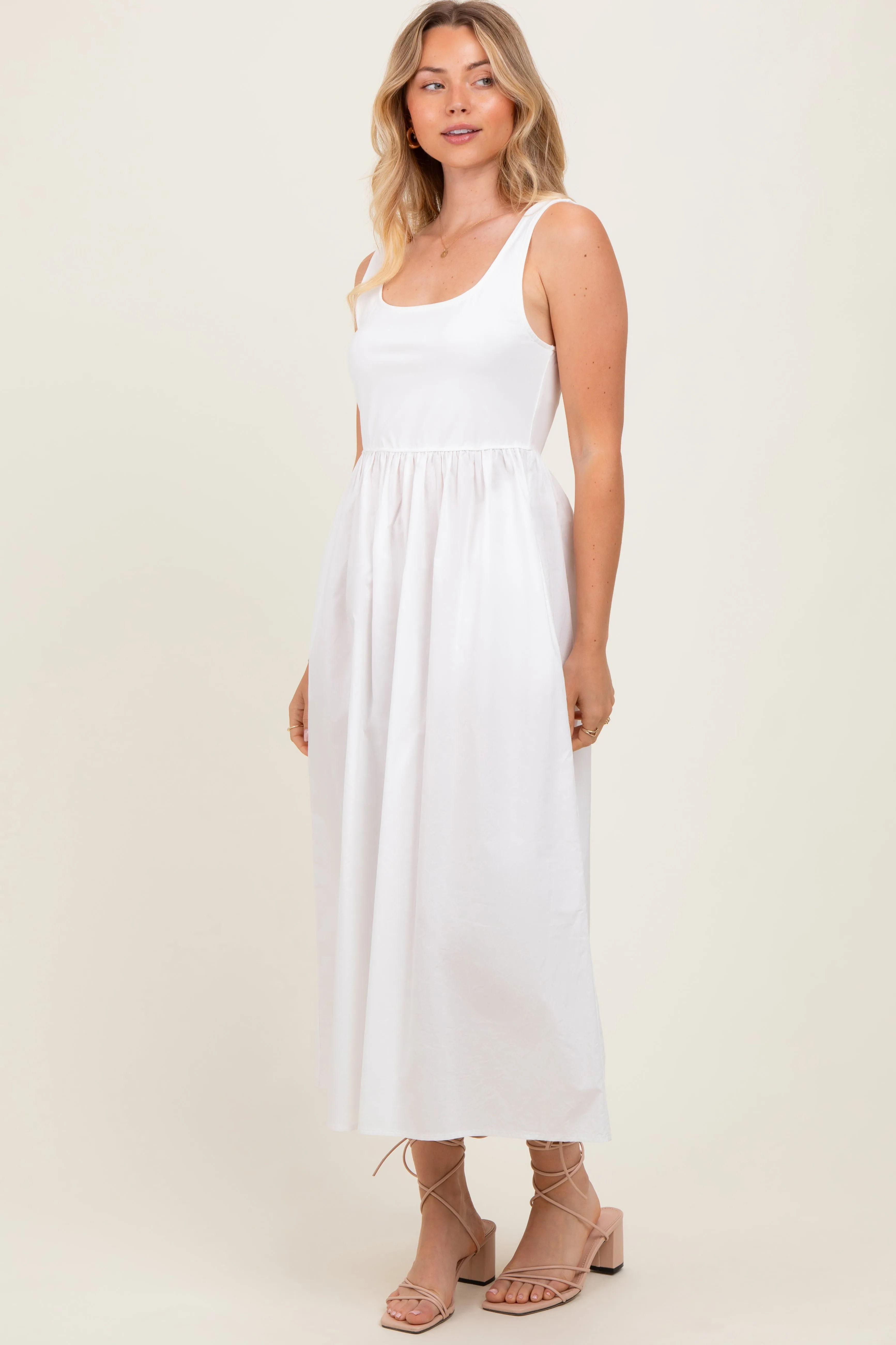 White Contrast Sleeveless Square Neck Midi Dress sold by Pinkblush product image thumbnail 3