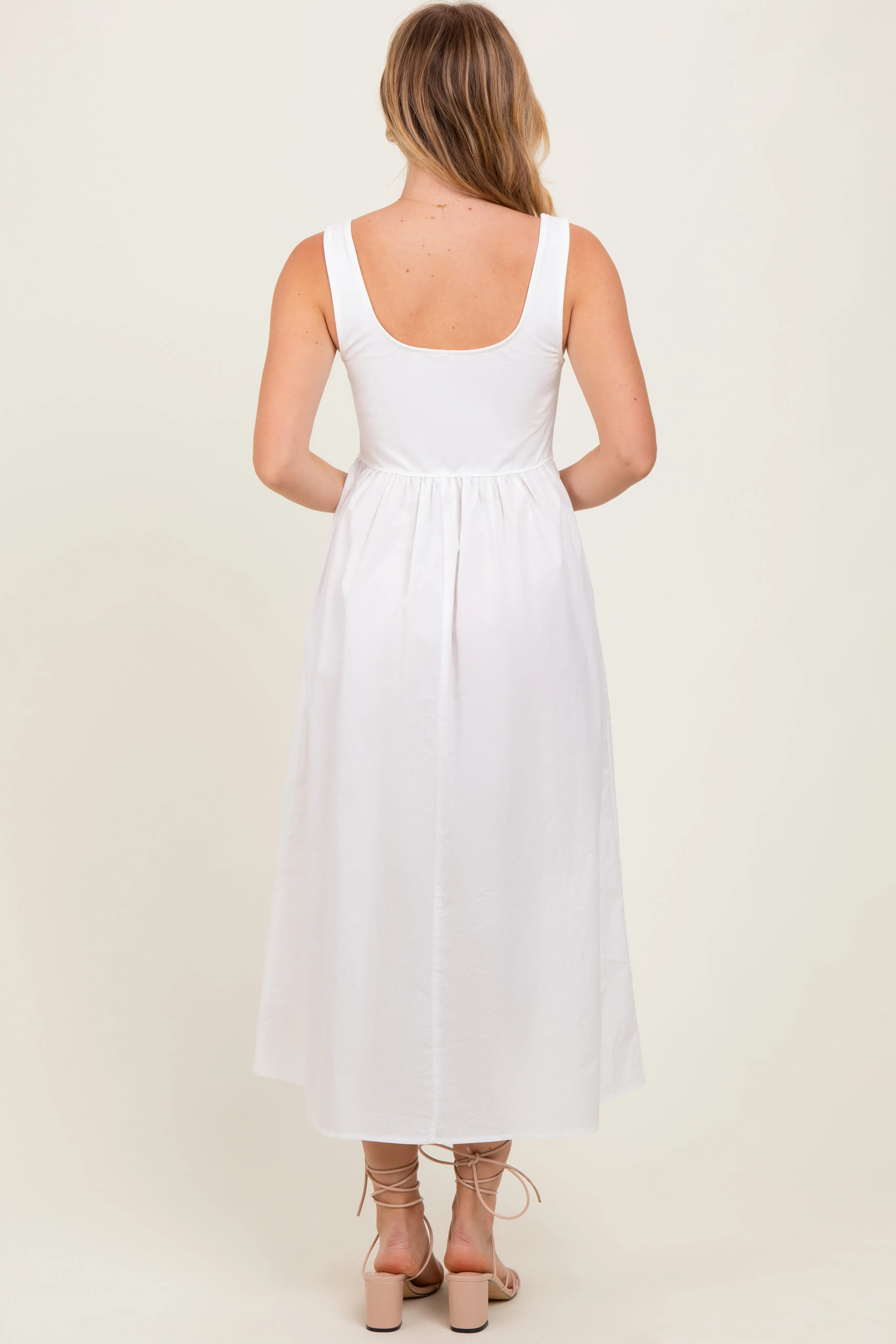 White Contrast Sleeveless Square Neck Midi Dress sold by Pinkblush product image thumbnail 4