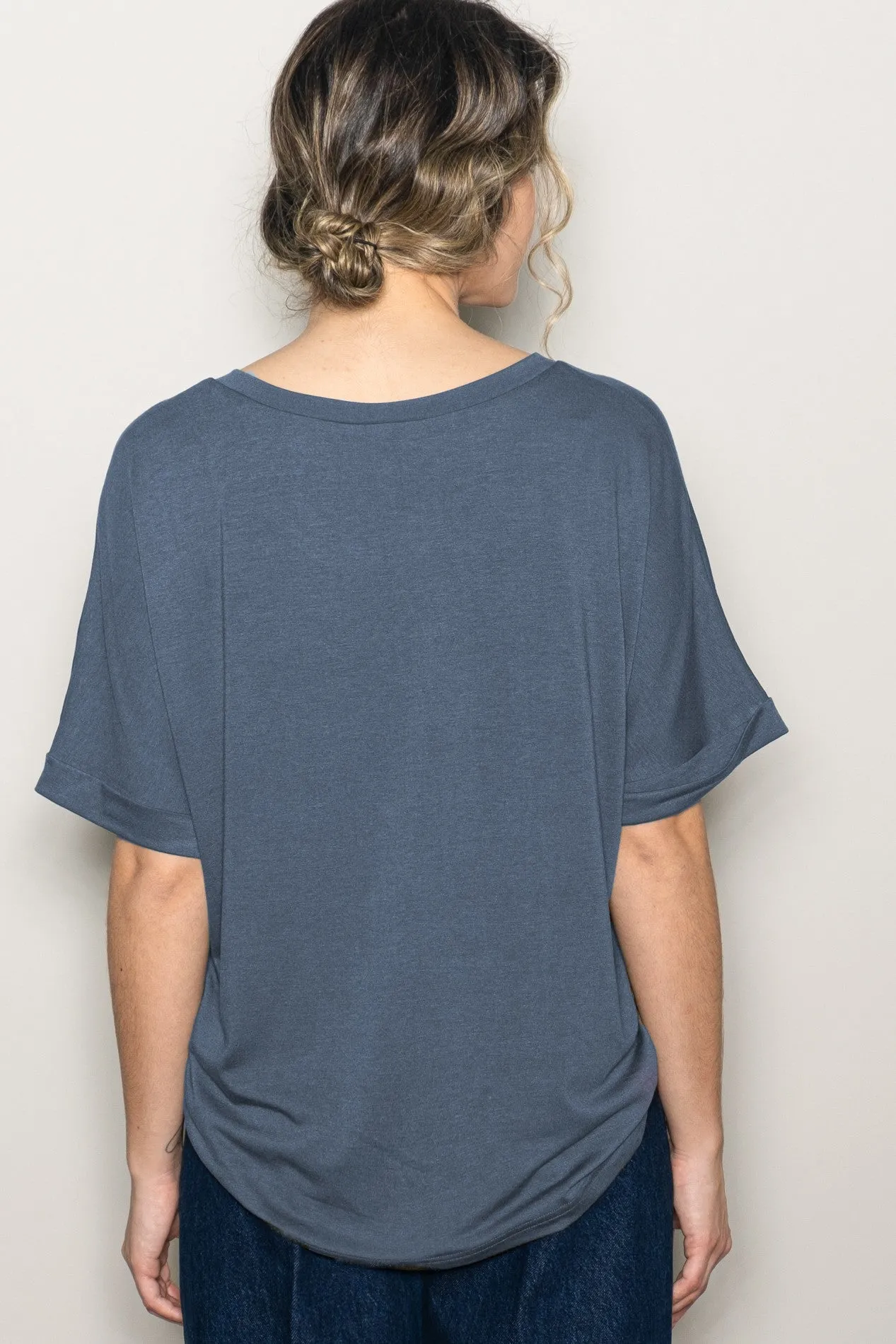 Dark Blue Oversized V-Neck Front Pocket T-Shirt sold by Pinkblush product image thumbnail 3