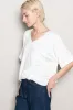 White Oversized V-Neck Front Pocket T-Shirt sold by Pinkblush