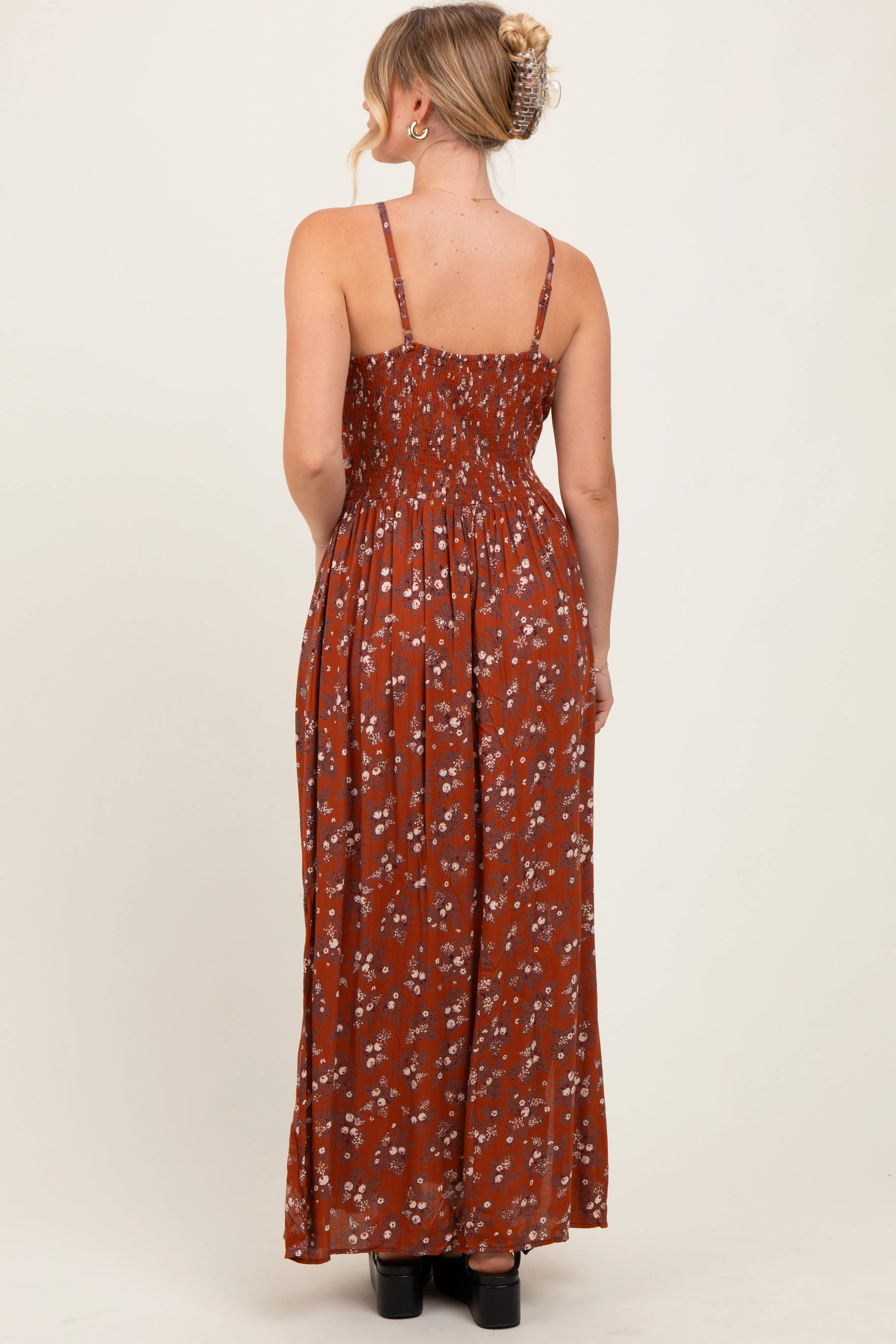 Rust Floral Twist Front Cutout Maxi Dress sold by Pinkblush product image thumbnail 3