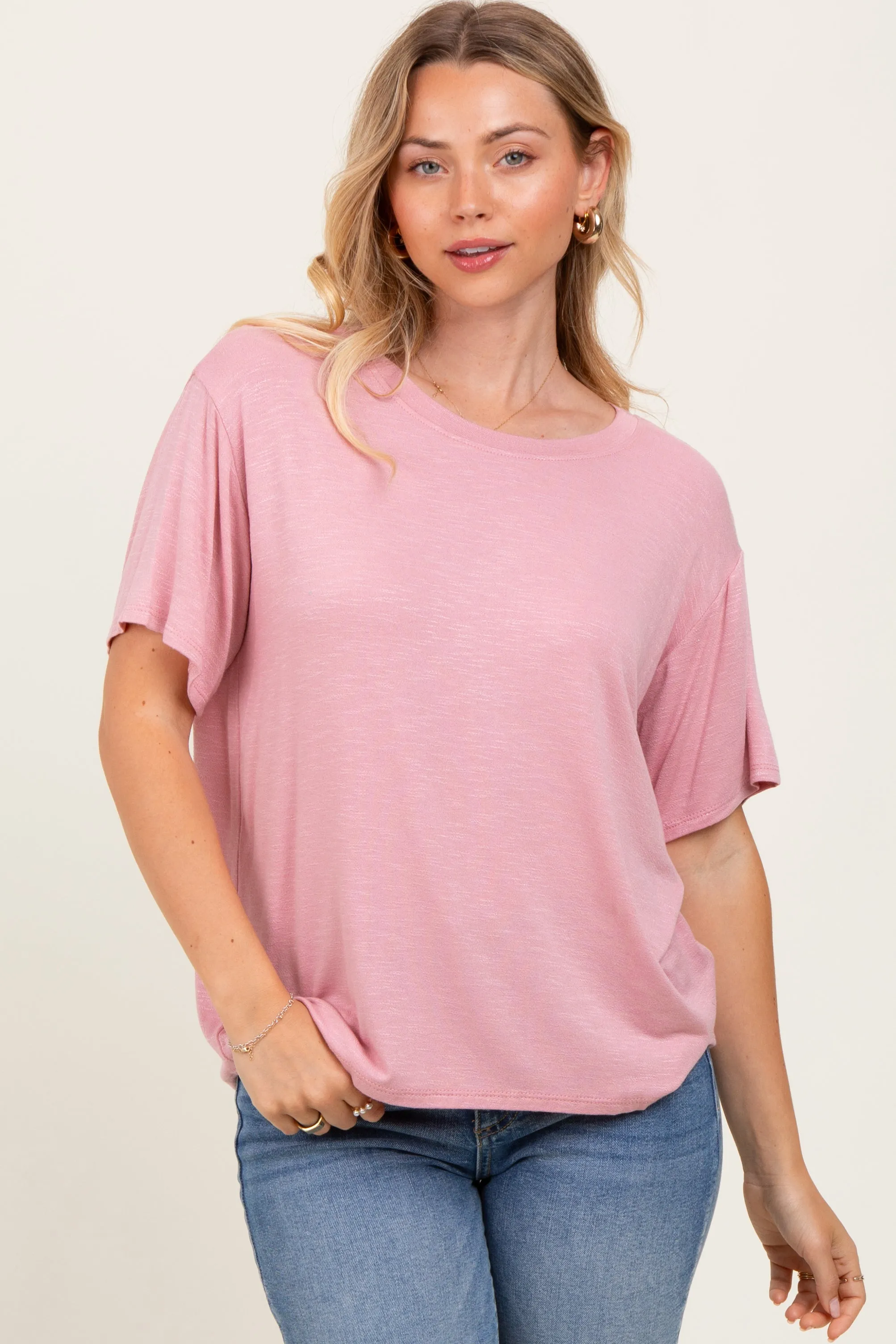 Light Pink Relaxed Fit Short Sleeve Tee sold by Pinkblush product image thumbnail 2