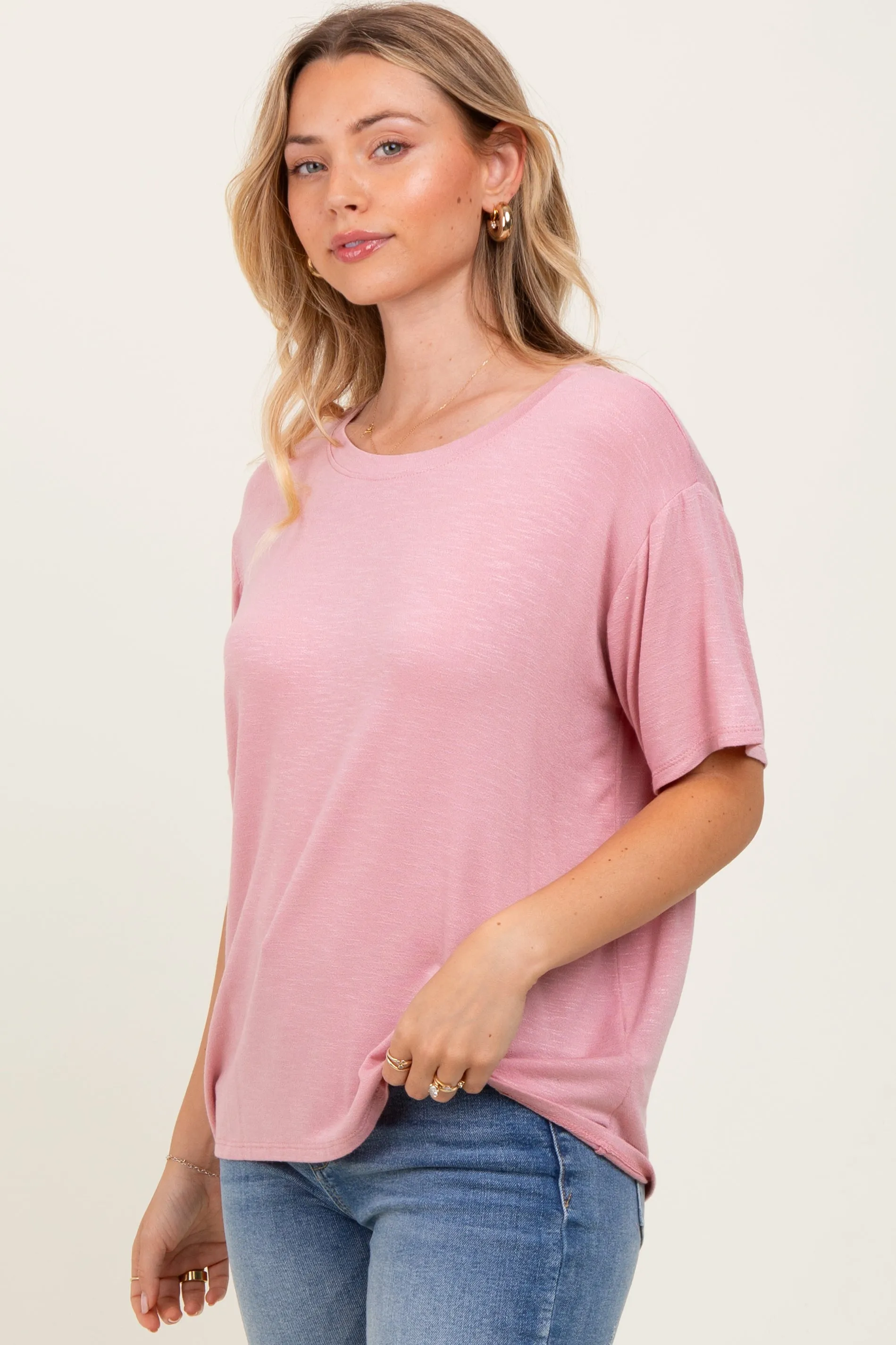 Light Pink Relaxed Fit Short Sleeve Tee sold by Pinkblush product image thumbnail 3