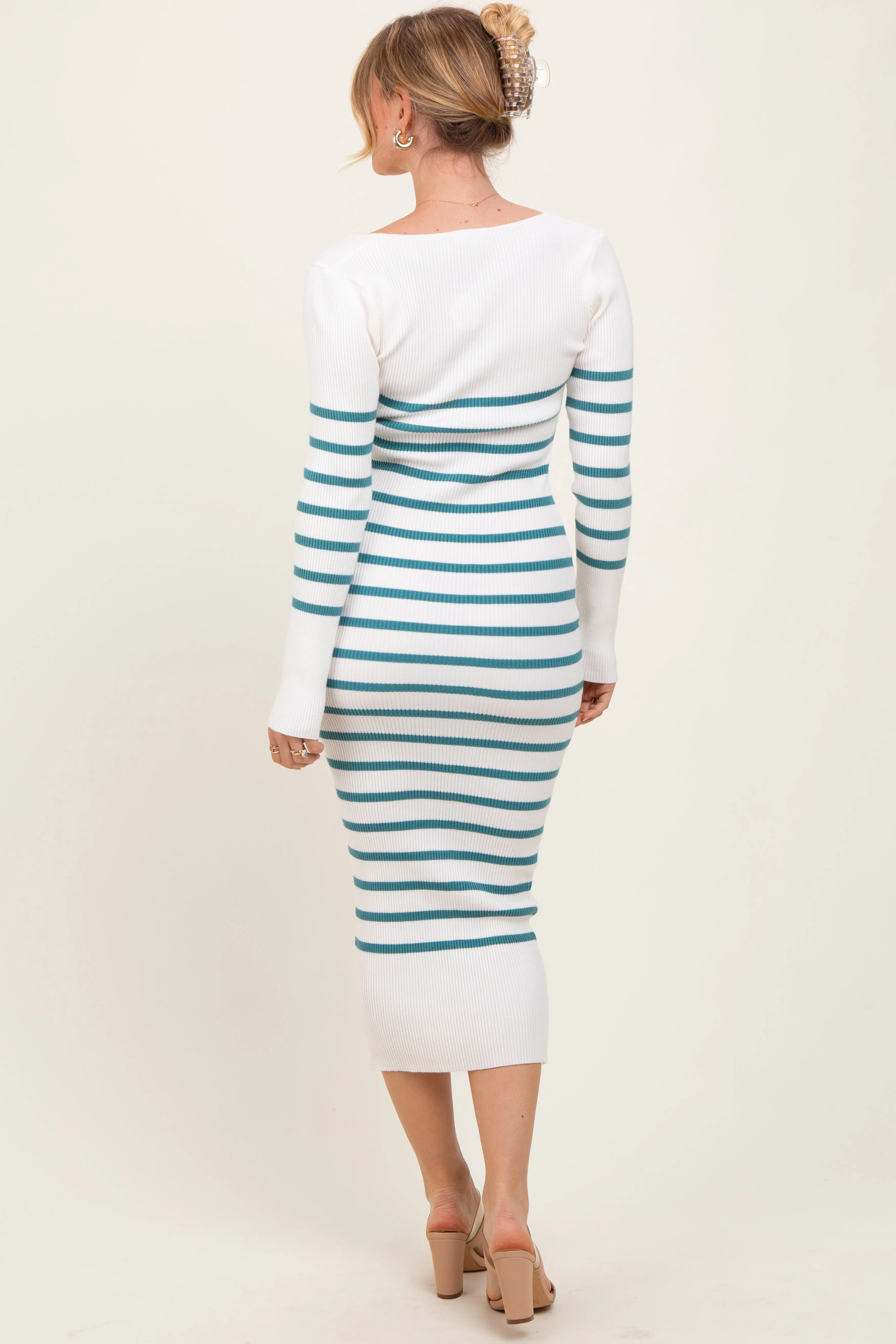 Teal Ribbed Knit Striped Long Sleeve Sweater Dress sold by Pinkblush product image thumbnail 4