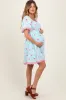 Blue Embroidered Detail Smocked Tie Back Maternity Dress sold by Pinkblush