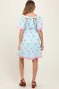 Blue Embroidered Detail Smocked Tie Back Maternity Dress sold by Pinkblush