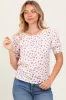 White Floral Ribbed Puff Sleeve Top sold by Pinkblush