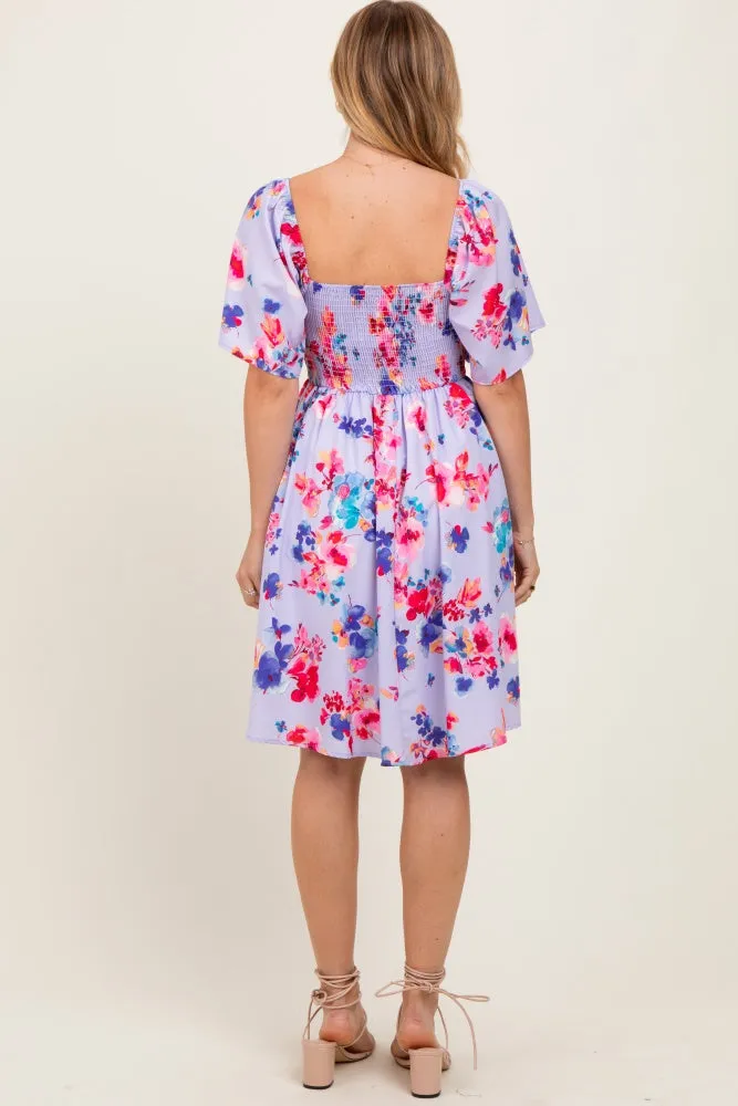Lavender/Red Floral Smocked Top Mini Dress sold by Pinkblush product image thumbnail 4
