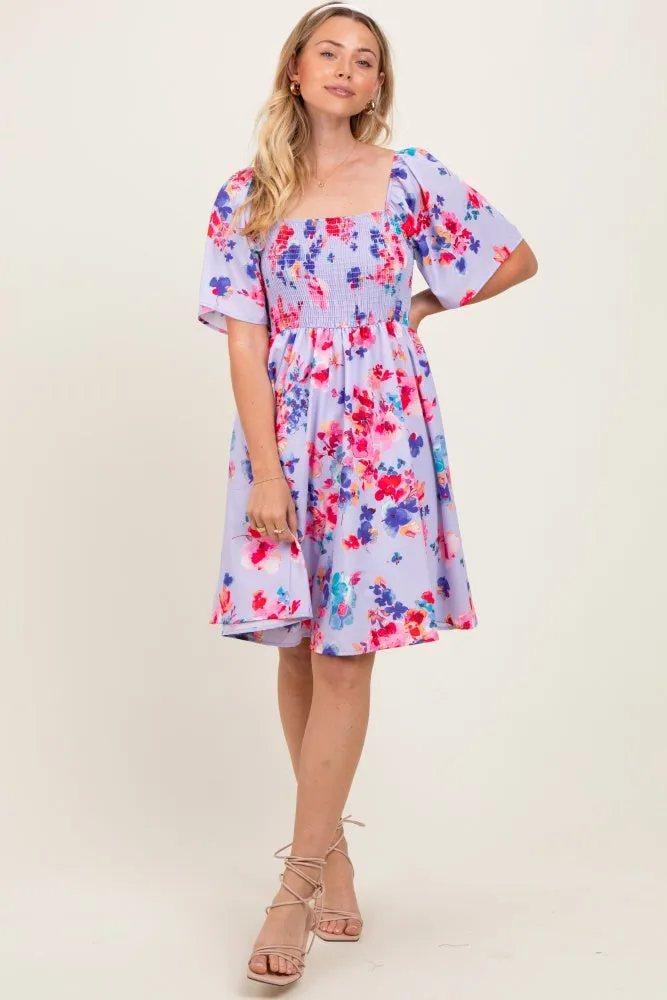 Lavender/Red Floral Smocked Top Mini Dress sold by Pinkblush