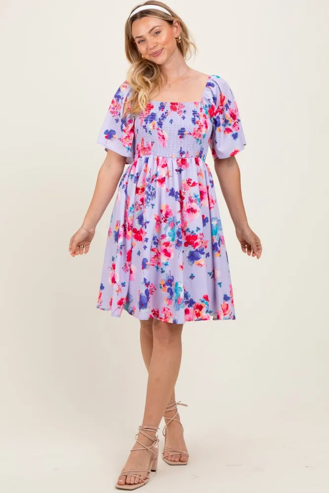 Lavender/Red Floral Smocked Top Mini Dress sold by Pinkblush product image thumbnail 2