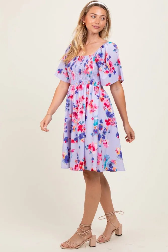 Lavender/Red Floral Smocked Top Mini Dress sold by Pinkblush product image thumbnail 3