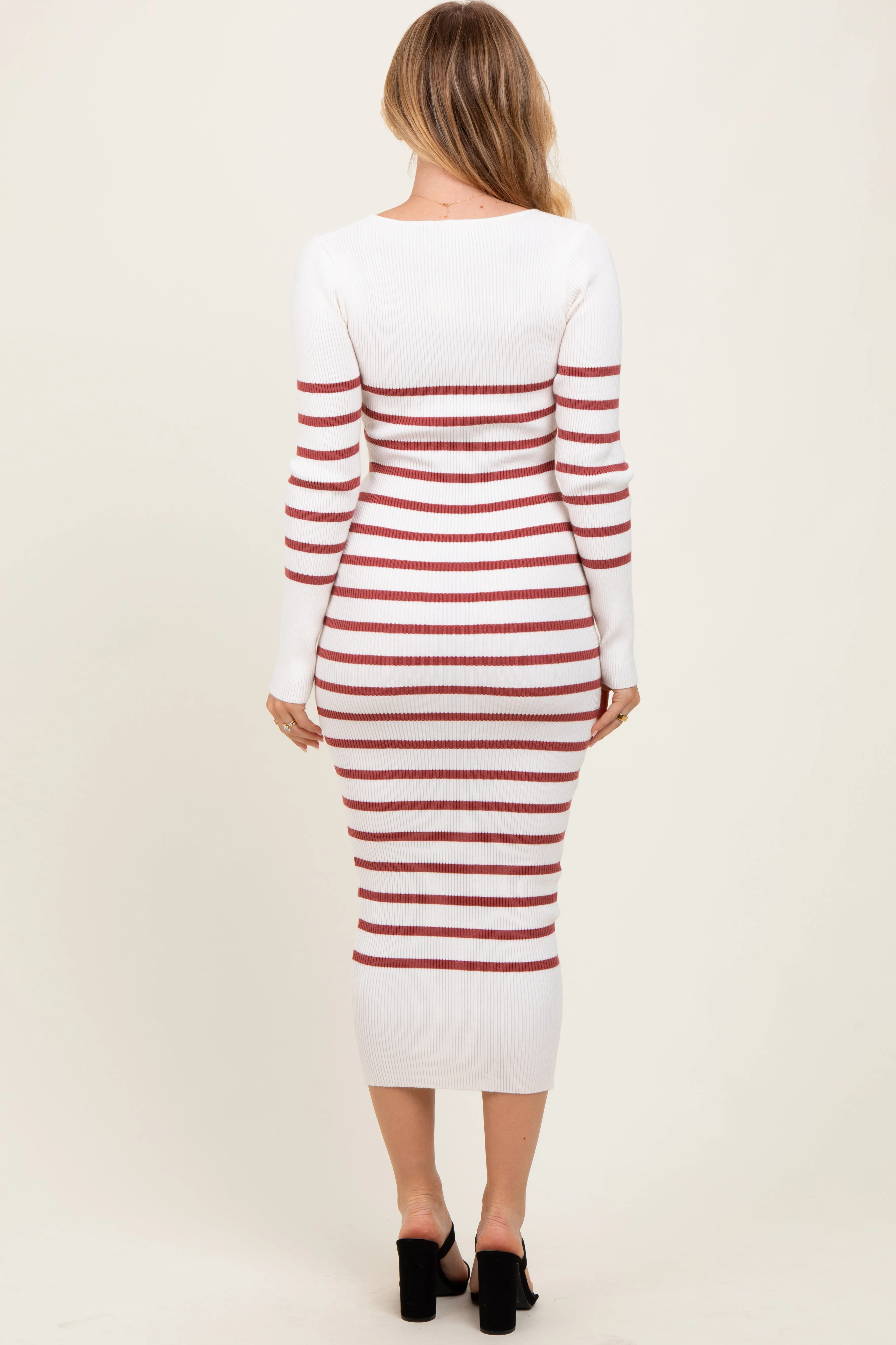 Mauve Ribbed Knit Striped Long Sleeve Sweater Dress sold by Pinkblush product image thumbnail 4