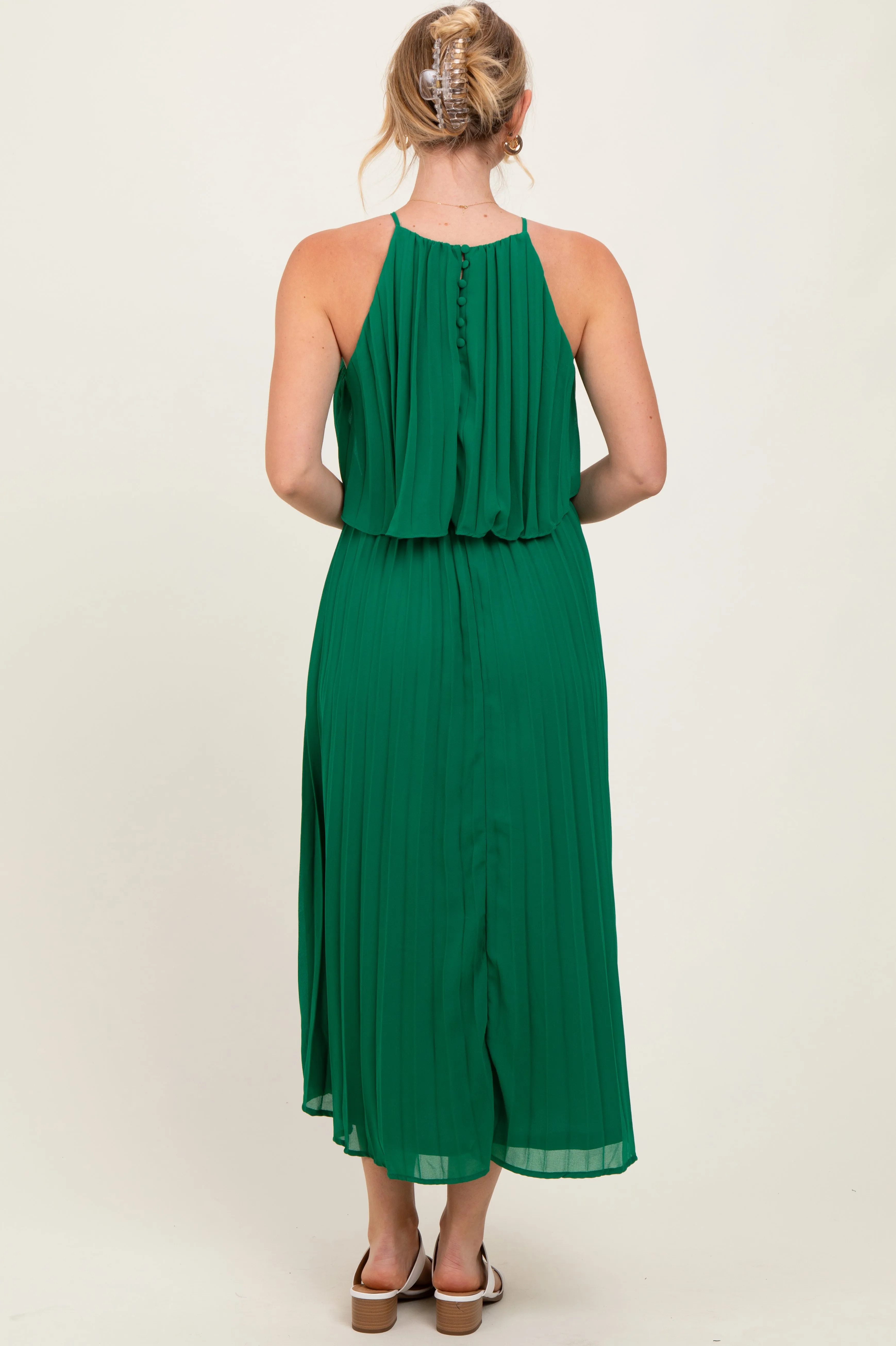 Green Pleated Woven Midi Dress sold by Pinkblush product image thumbnail 4