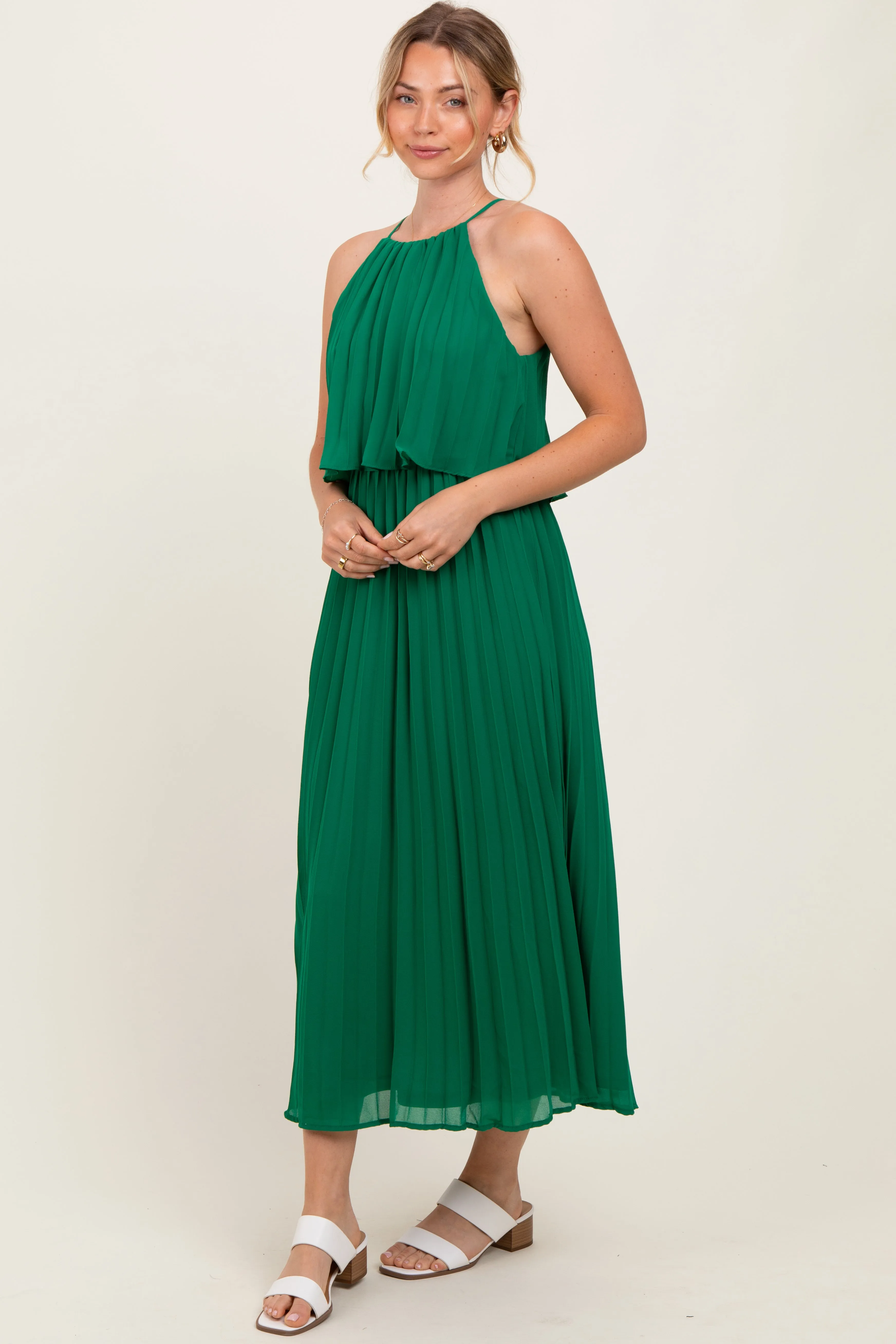 Green Pleated Woven Midi Dress sold by Pinkblush product image thumbnail 3