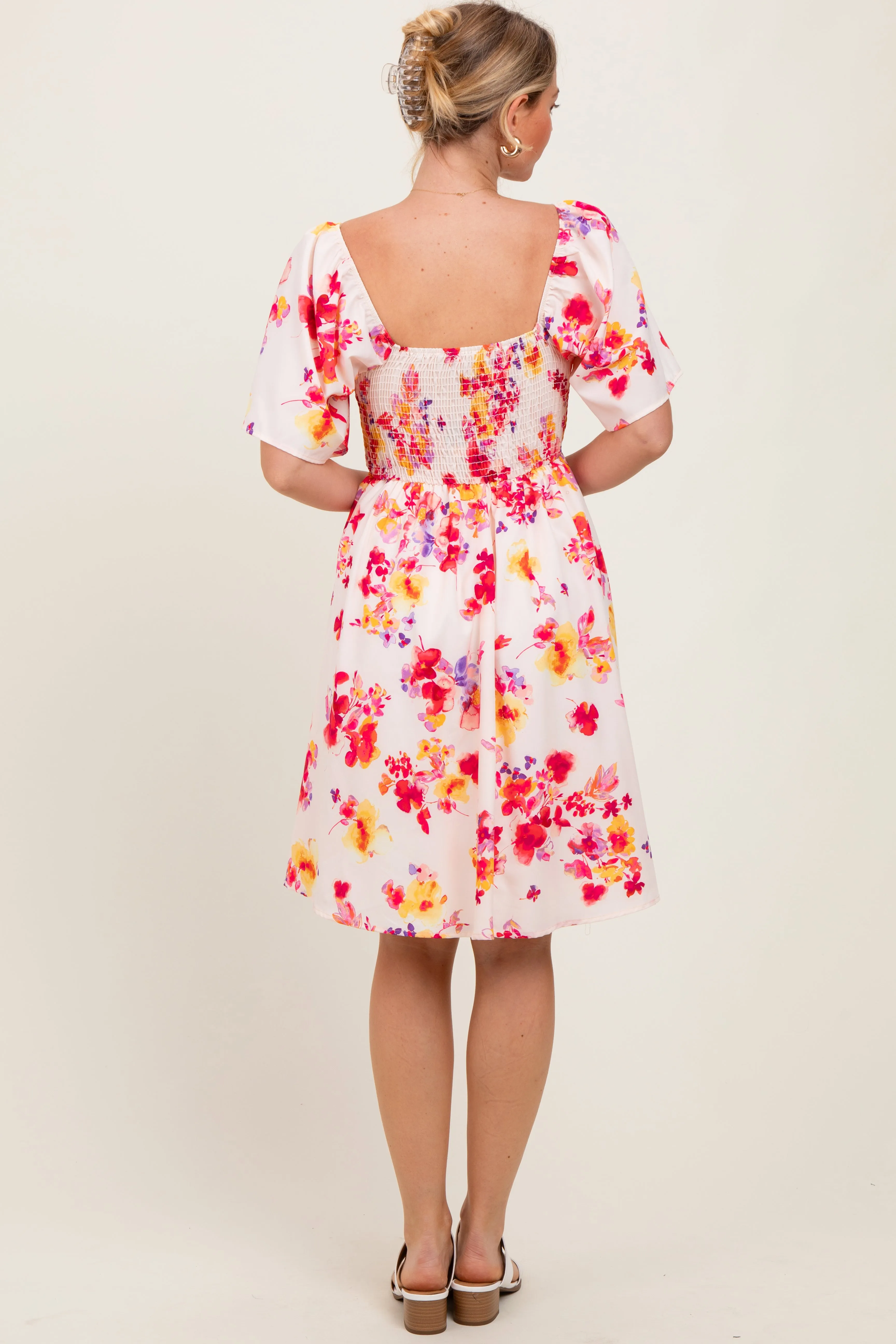 Cream/Red Floral Smocked Top Mini Dress sold by Pinkblush product image thumbnail 4