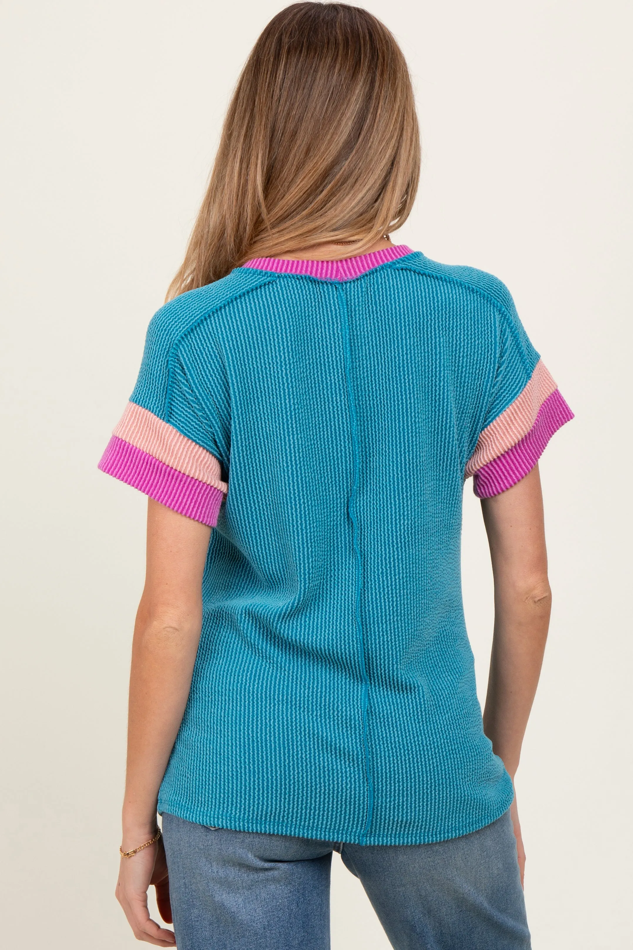 Teal Ribbed Colorblock Detail Maternity Short Sleeve Top sold by Pinkblush product image thumbnail 4
