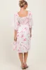 Pink Floral Smocked Midi Dress sold by Pinkblush