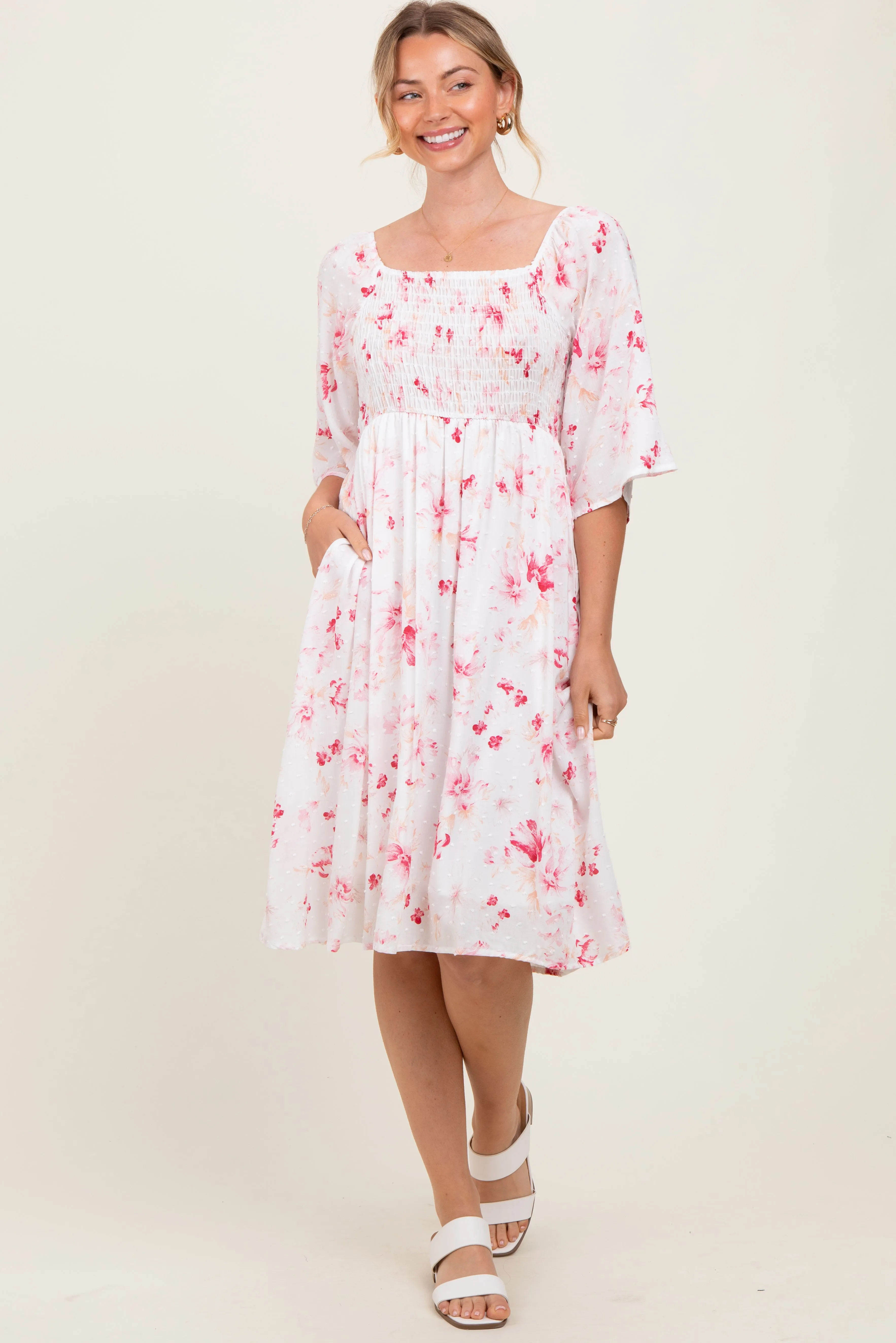 Pink Floral Smocked Midi Dress sold by Pinkblush product image thumbnail 2