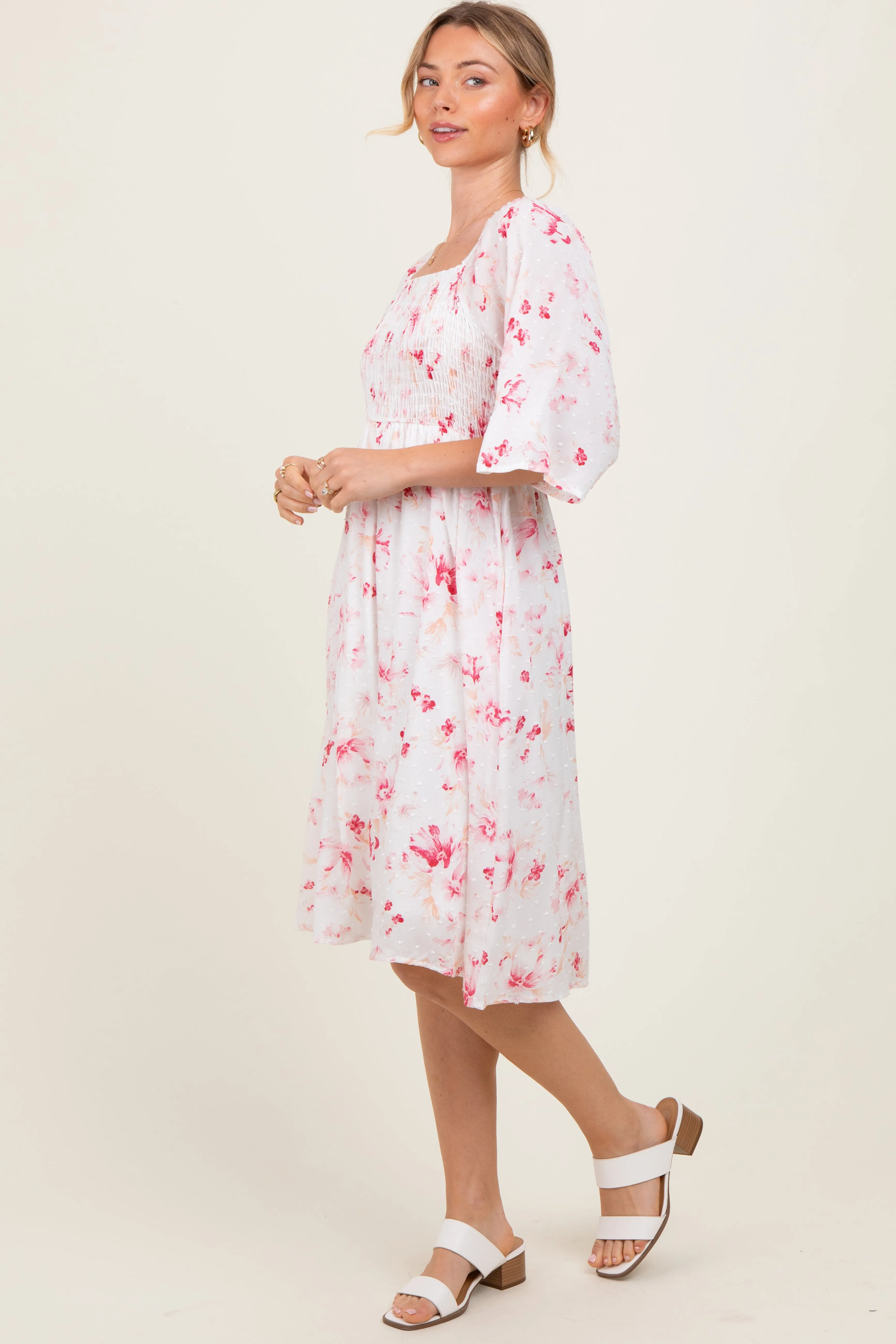 Pink Floral Smocked Midi Dress sold by Pinkblush product image thumbnail 3