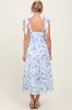 Blue Floral Shoulder Tie Tiered Midi Dress sold by Pinkblush
