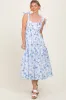 Blue Floral Shoulder Tie Tiered Midi Dress sold by Pinkblush