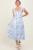 Blue Floral Shoulder Tie Tiered Midi Dress sold by Pinkblush