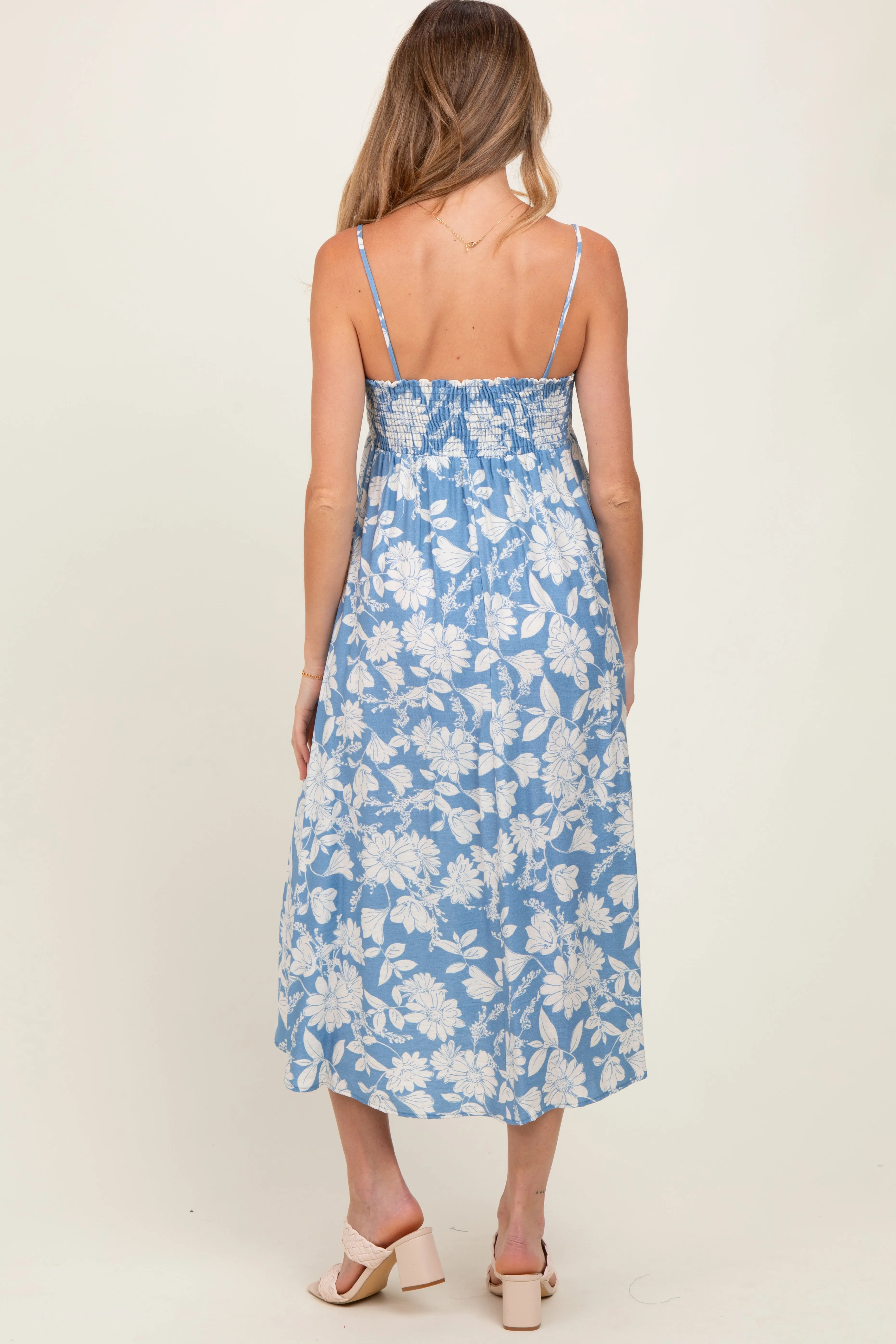 Blue Floral Sleeveless Maternity Midi Dress sold by Pinkblush product image thumbnail 4