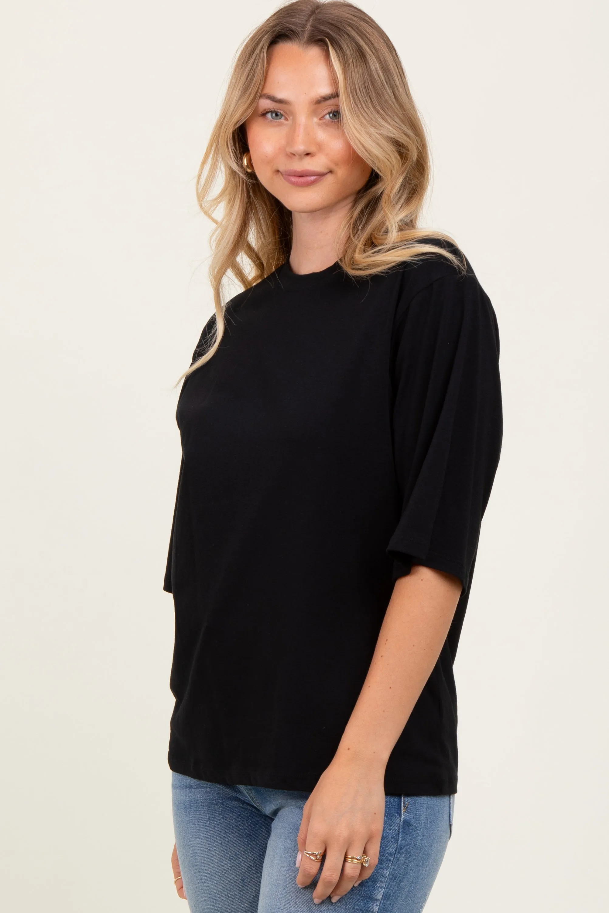 Black Crew Neck Oversized Tee sold by Pinkblush