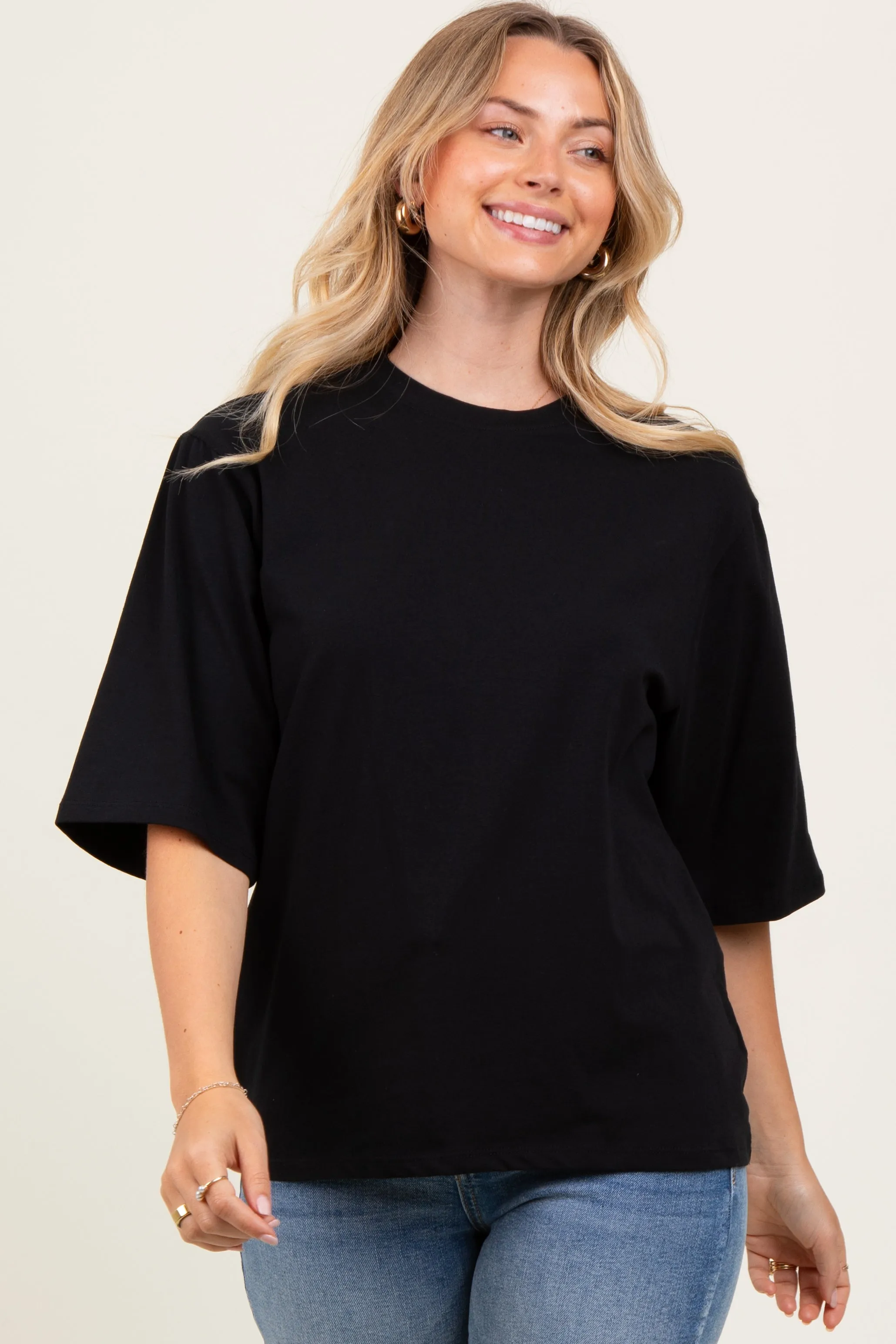 Black Crew Neck Oversized Tee sold by Pinkblush product image thumbnail 2