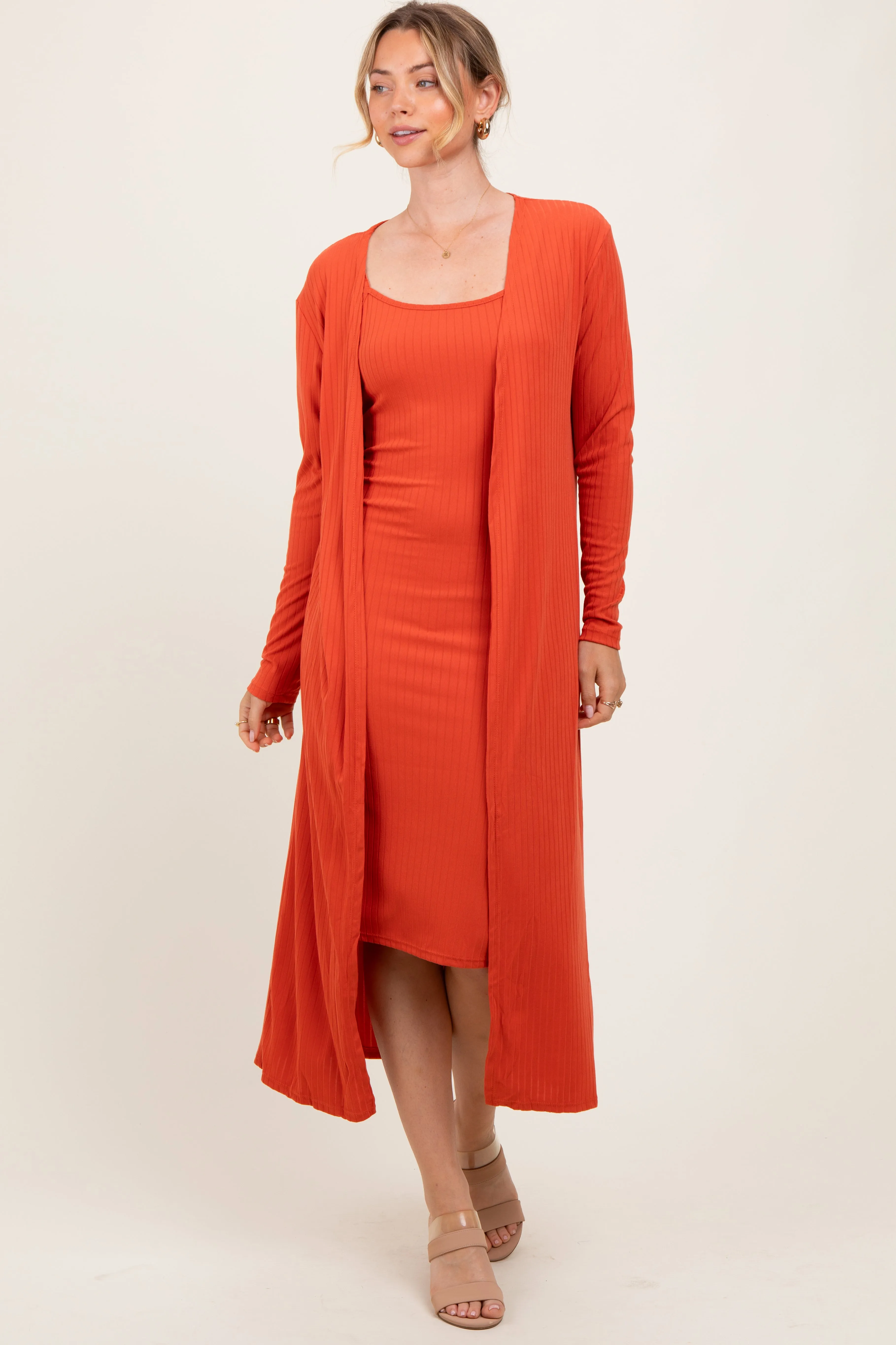 Orange Ribbed Cardigan 2 Piece Set sold by Pinkblush product image thumbnail 2