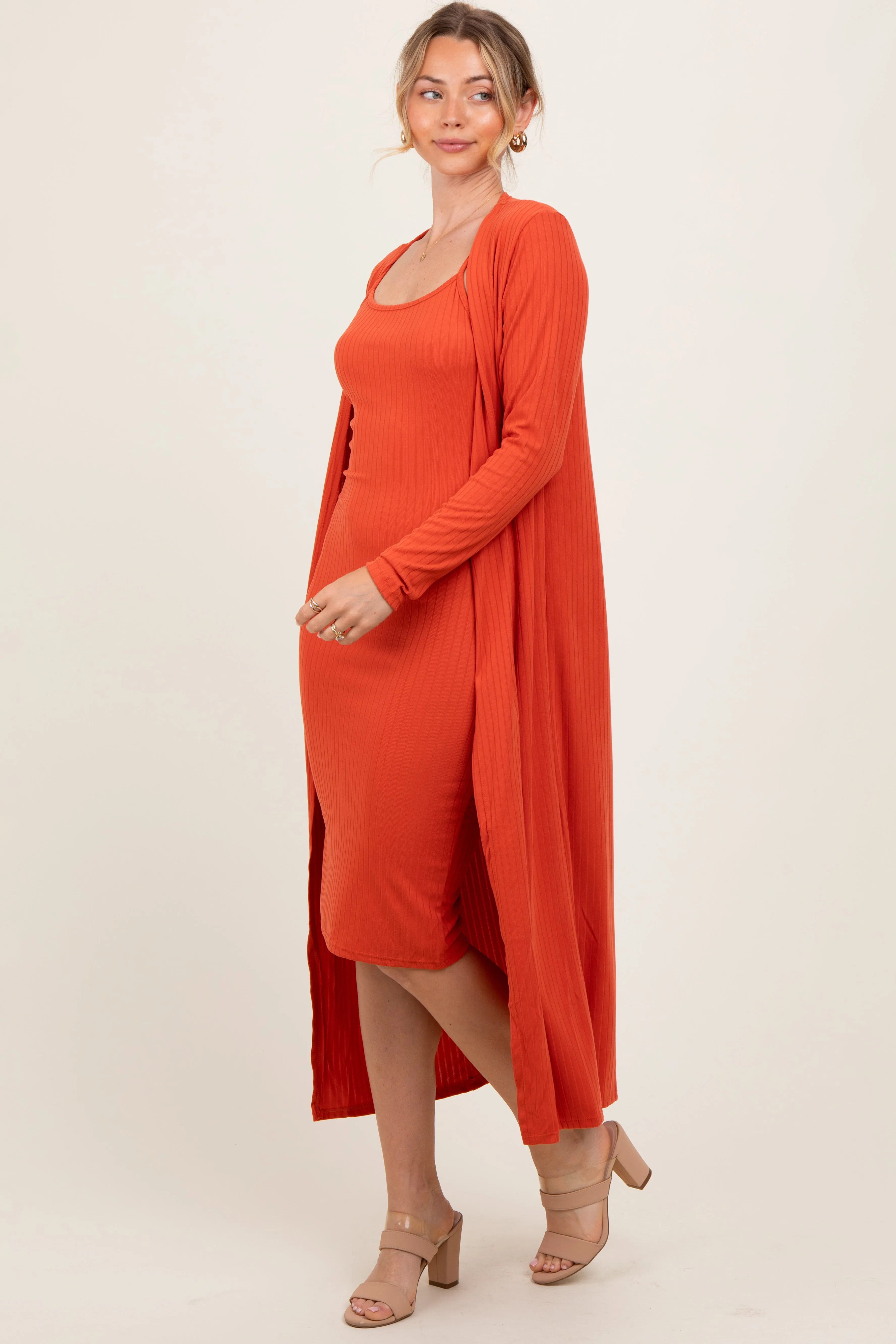 Orange Ribbed Cardigan 2 Piece Set sold by Pinkblush product image thumbnail 3