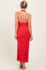Red Halter Low Back Ruched Midi Dress sold by Pinkblush