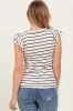Ivory/Black Stripe Ribbed Ruffle Sleeve V-Neck Top sold by Pinkblush