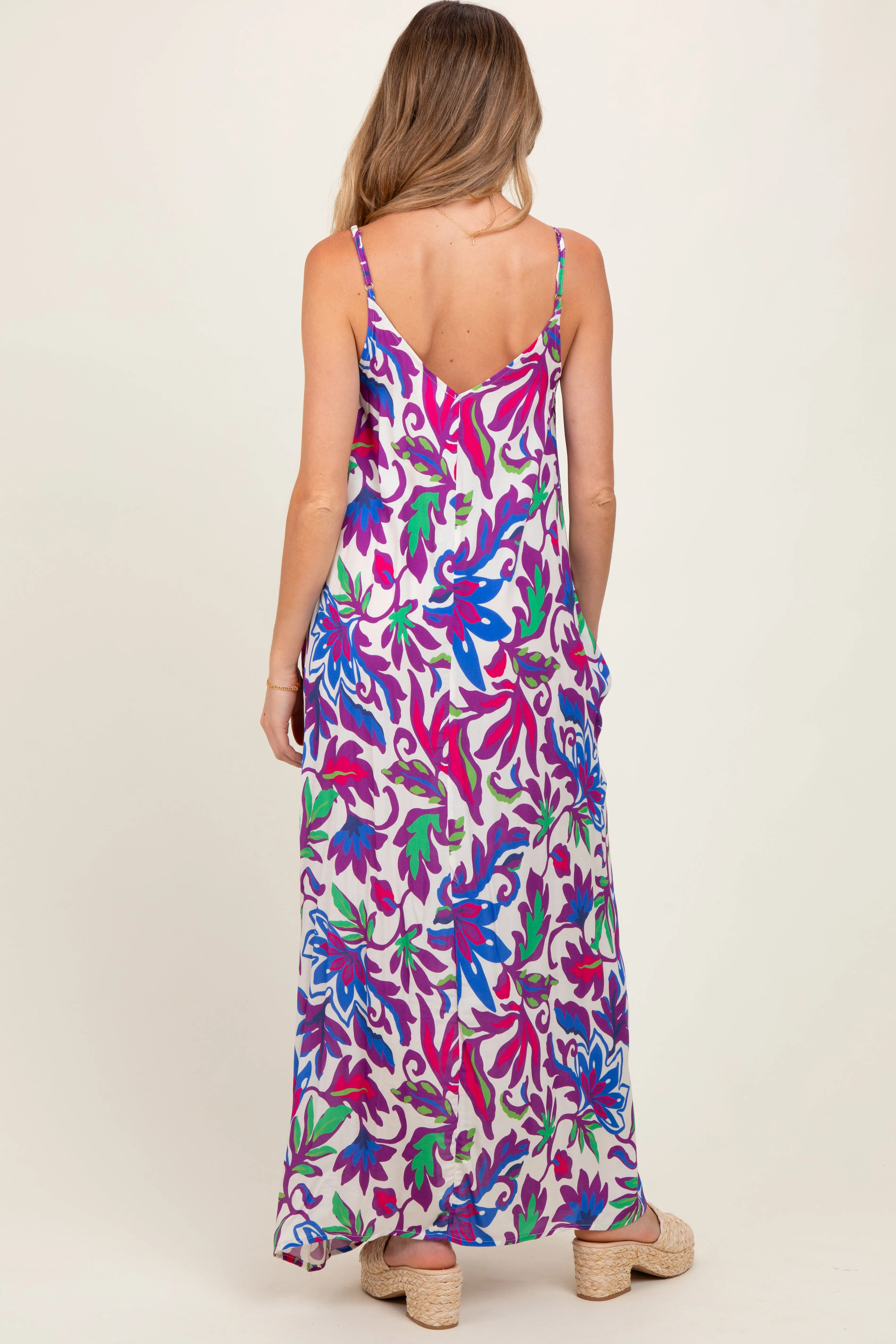 Purple Leaf Print Sleeveless Maternity Maxi Dress sold by Pinkblush product image thumbnail 4