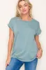 Light Olive Rolled Cuff Short Sleeve Maternity Top sold by Pinkblush