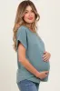 Light Olive Rolled Cuff Short Sleeve Maternity Top sold by Pinkblush