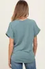 Light Olive Rolled Cuff Short Sleeve Maternity Top sold by Pinkblush